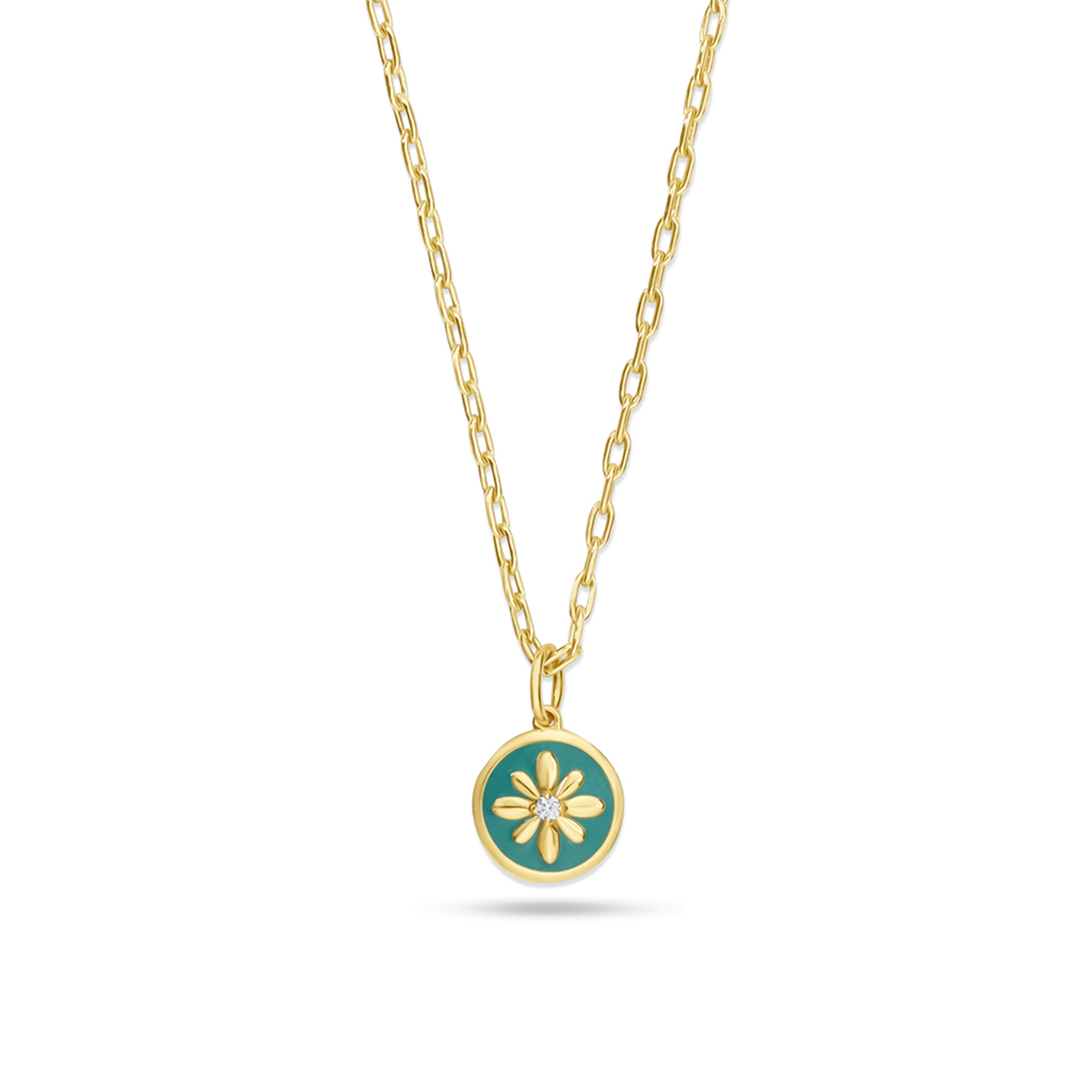 Fleur de Luce Turquoise Enamel Pendant Necklace in 18k Yellow Gold
