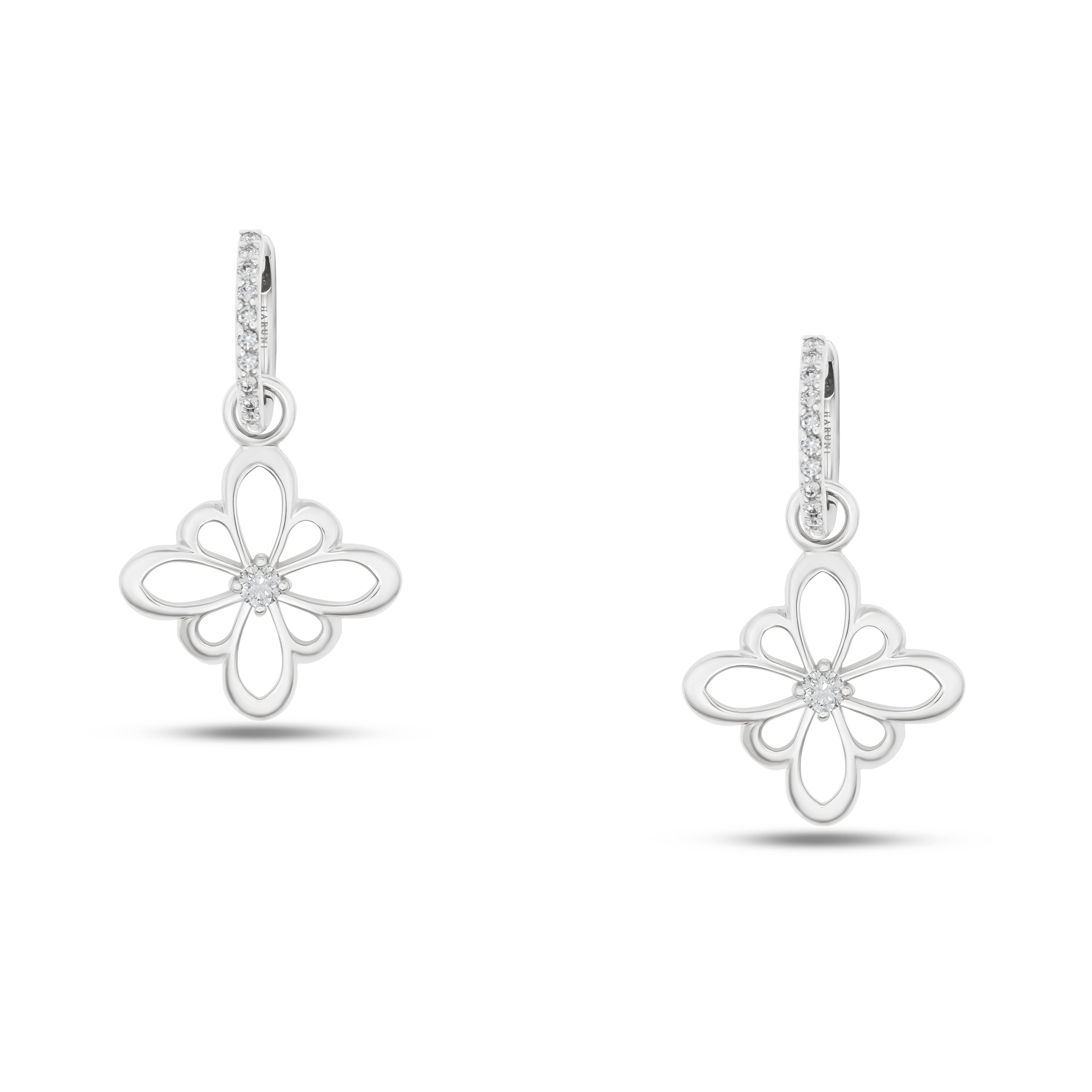 Fleur de Luce Large Silhouette Drop Earrings in 18k White Gold