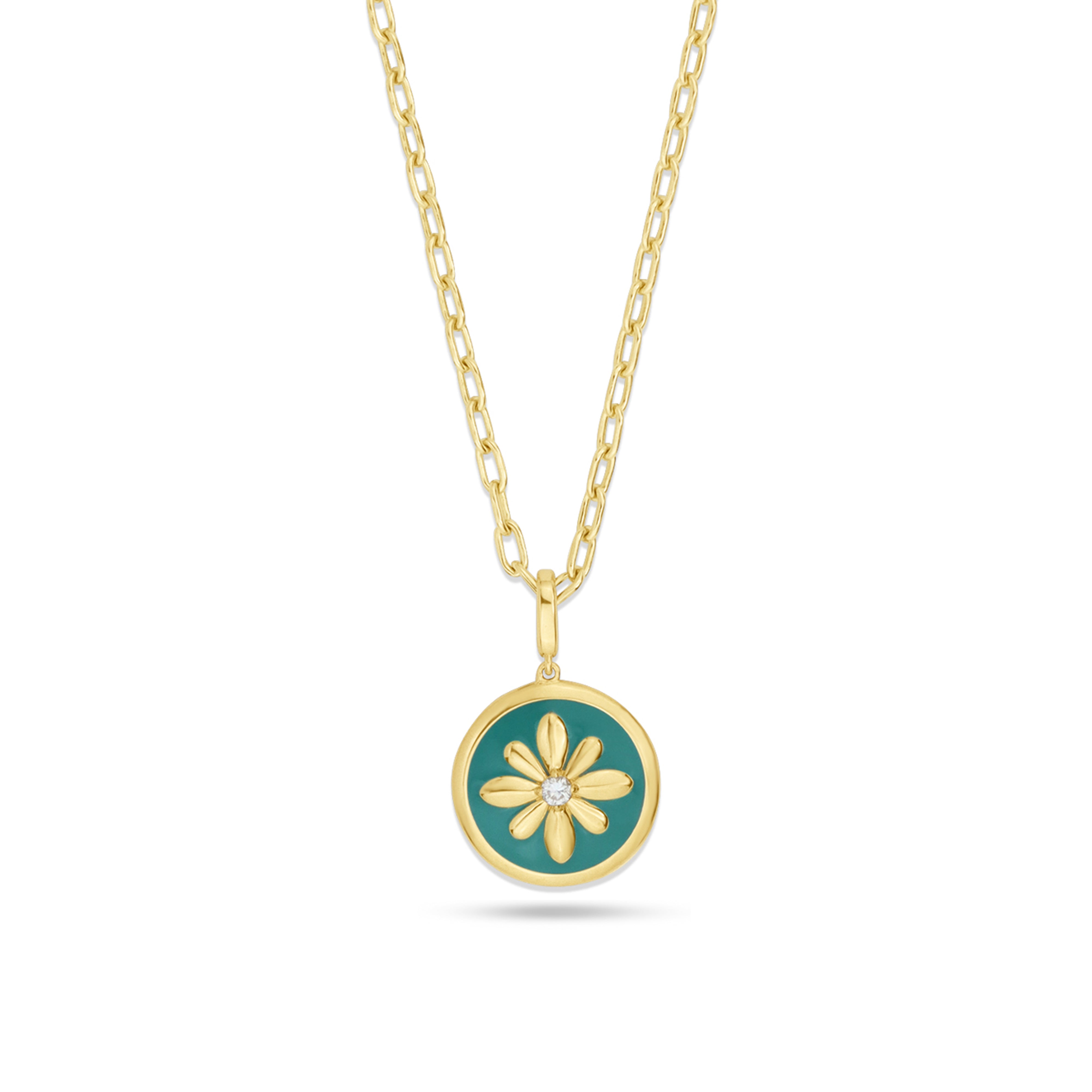 Fleur de Luce Large Turquoise Enamel Pendant Necklace in 18k Yellow Gold