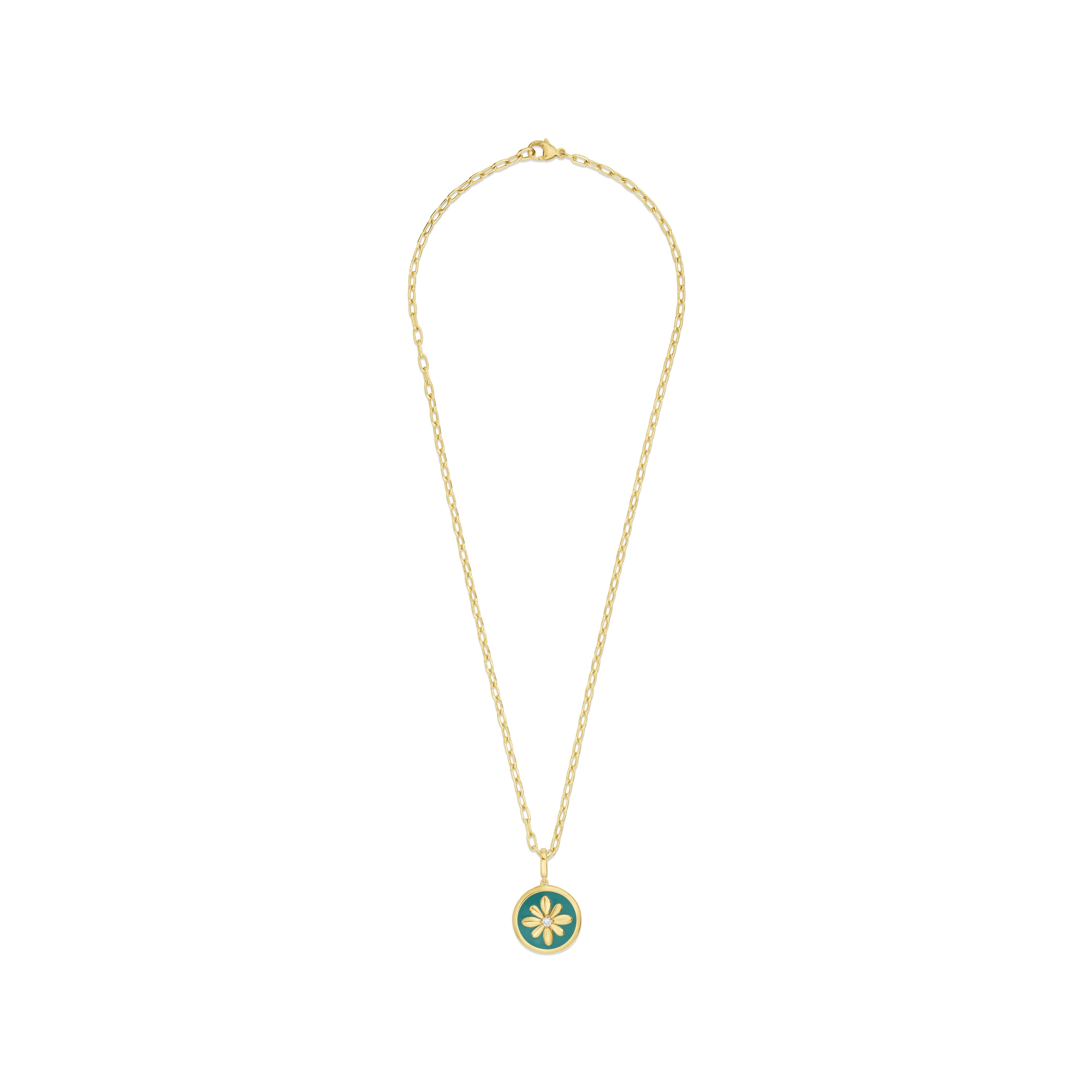 Fleur de Luce Large Turquoise Enamel Pendant Necklace in 18k Yellow Gold