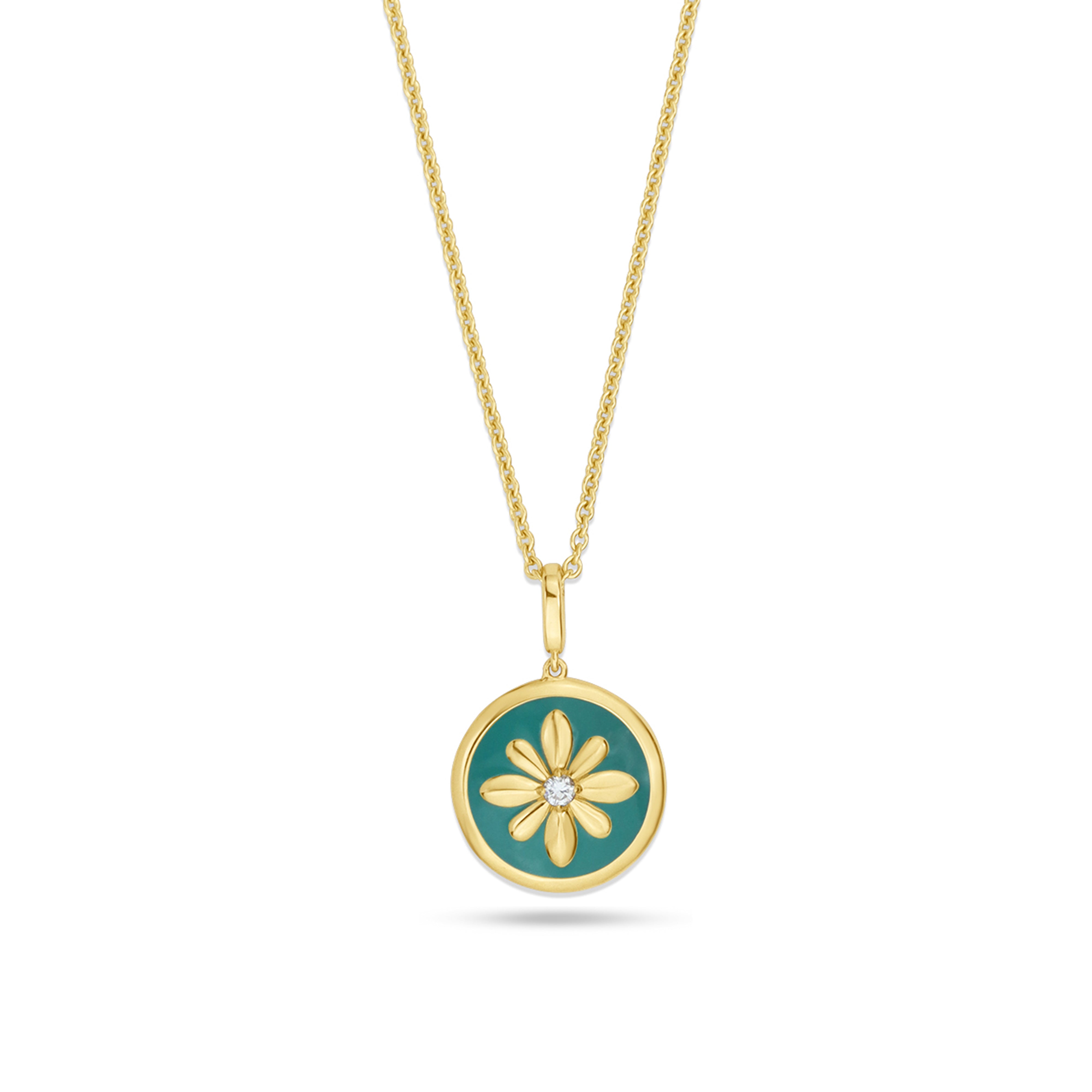 Fleur de Luce Large Turquoise Enamel Pendant Necklace in 18k Yellow Gold
