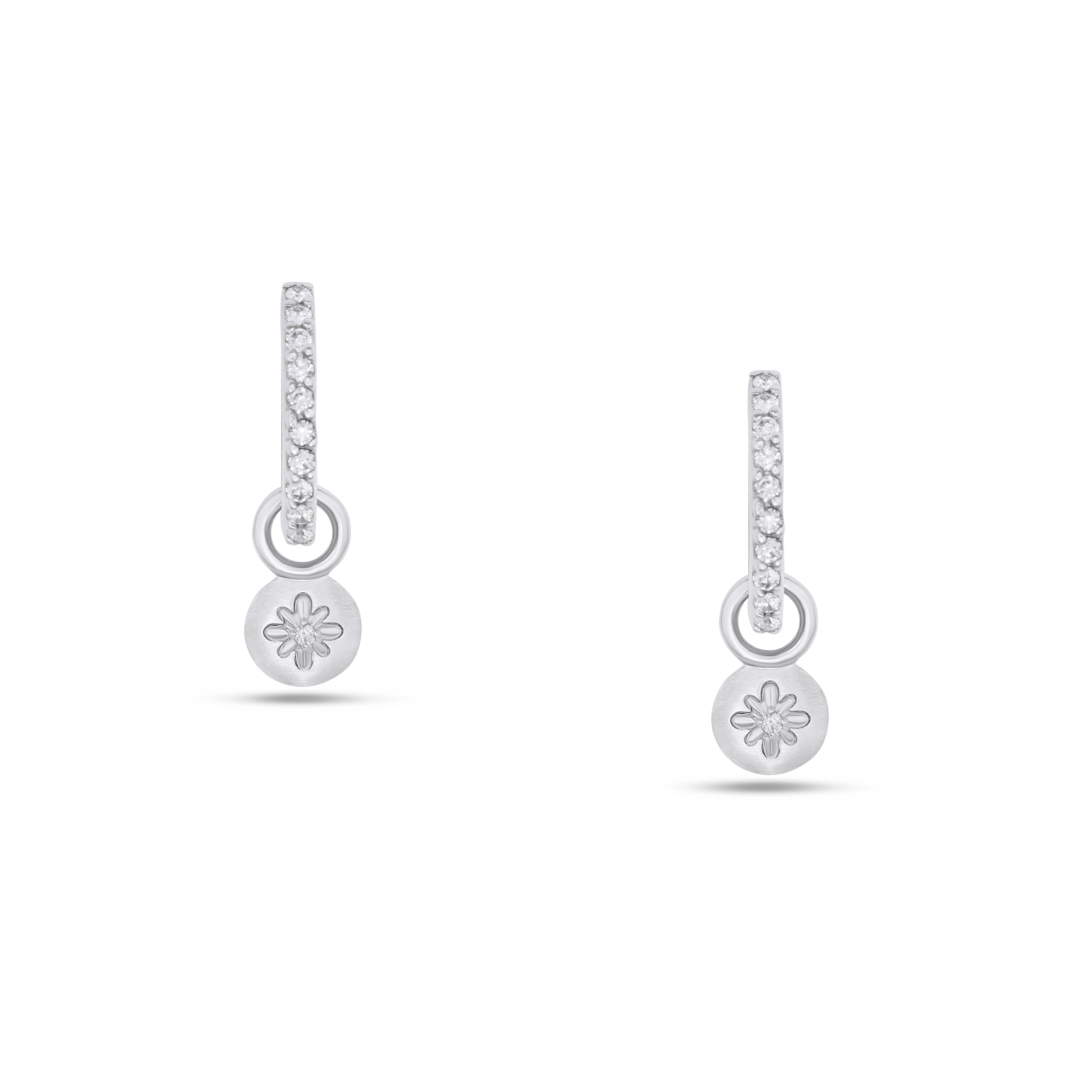 Fleur de Luce Button Drop Earrings in 18k White Gold