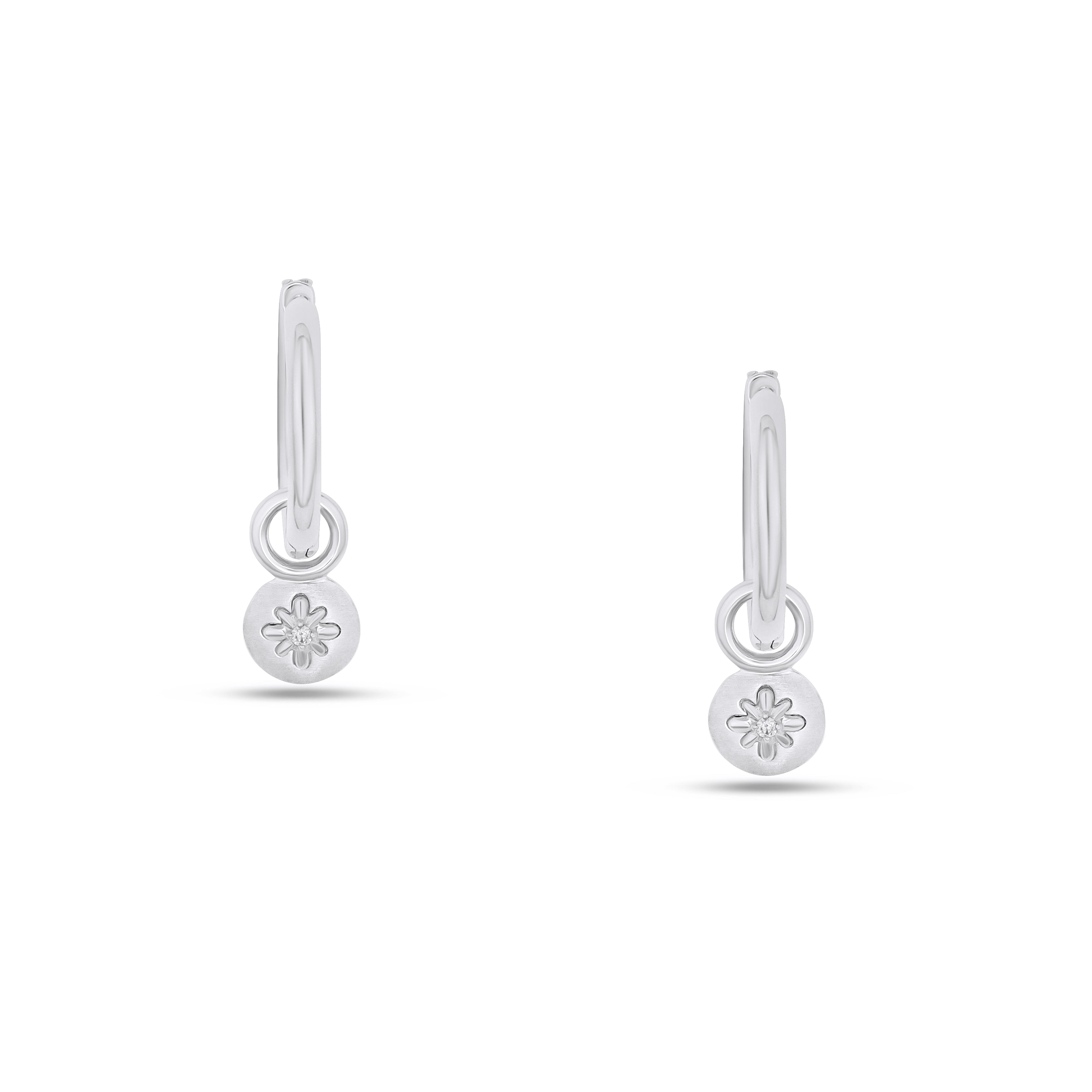Fleur de Luce Button Drop Earrings in 18k White Gold