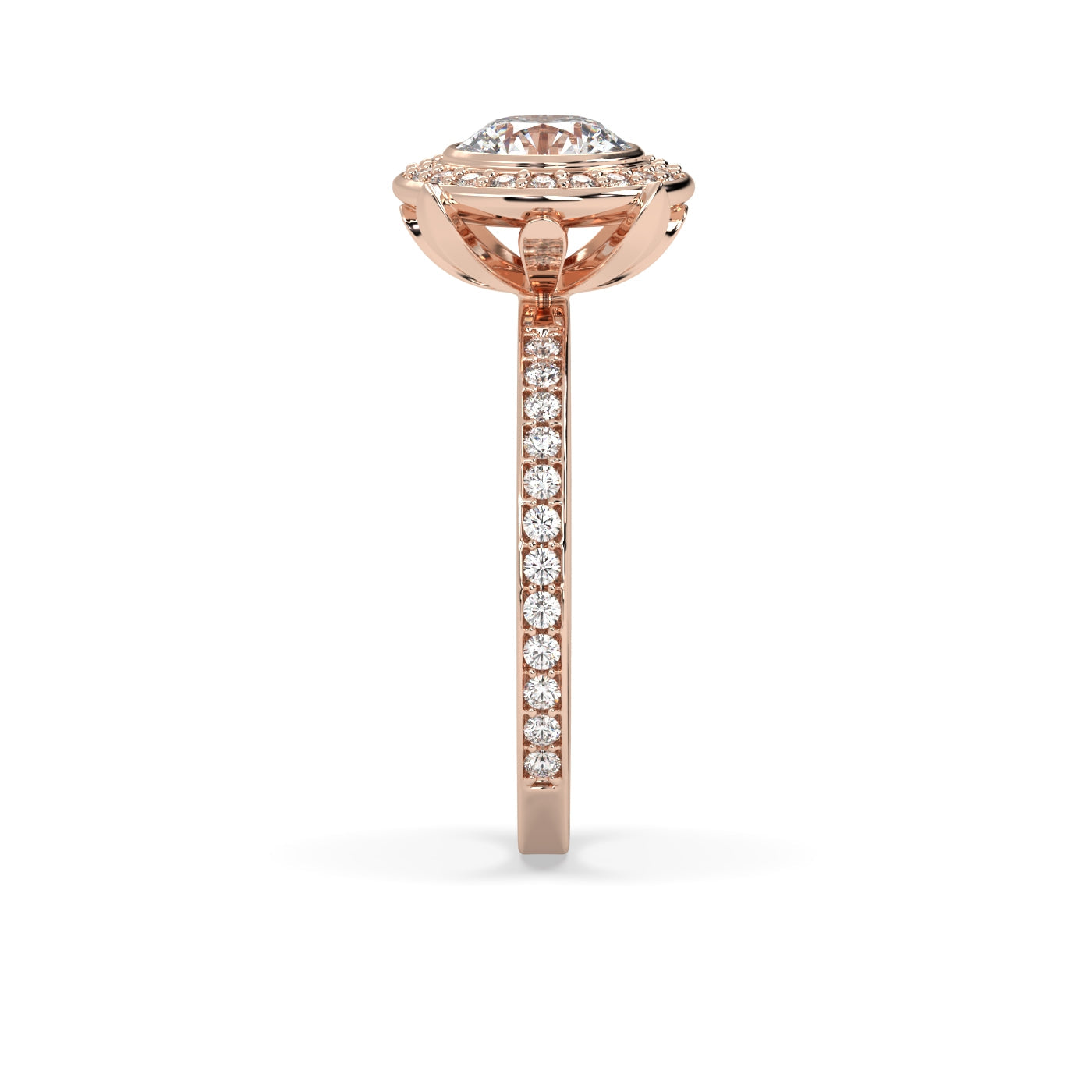 Fleur de Luce Round Halo Engagement Ring with Pavé Set Band