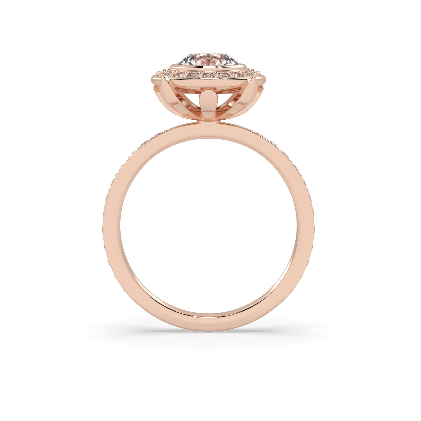 Fleur de Luce Round Halo Engagement Ring with Pavé Set Band