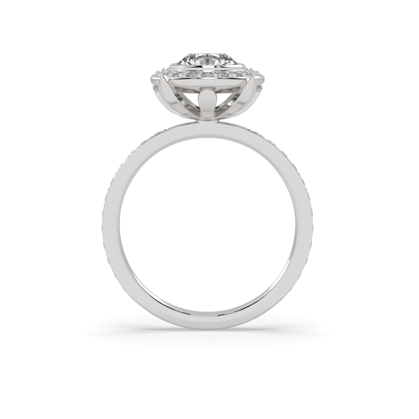Fleur de Luce Round Halo Engagement Ring with Pavé Set Band