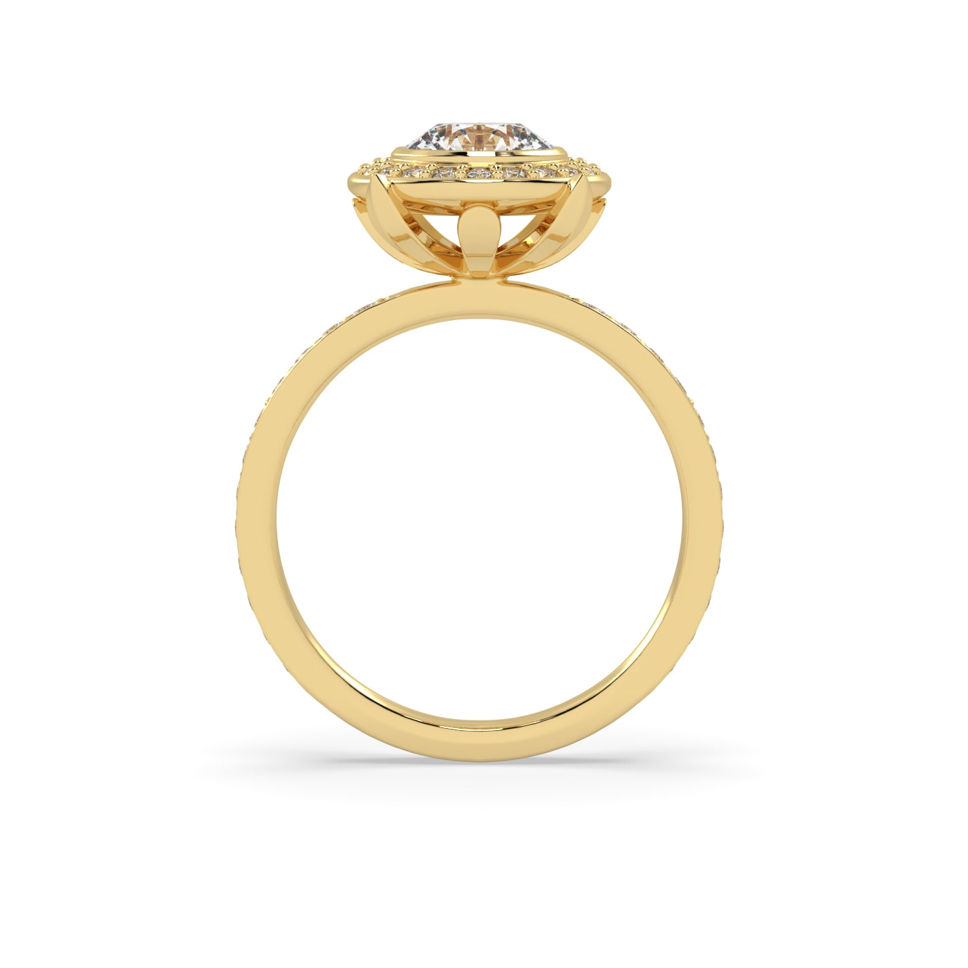 Fleur de Luce Round Halo Engagement Ring with Pavé Set Band