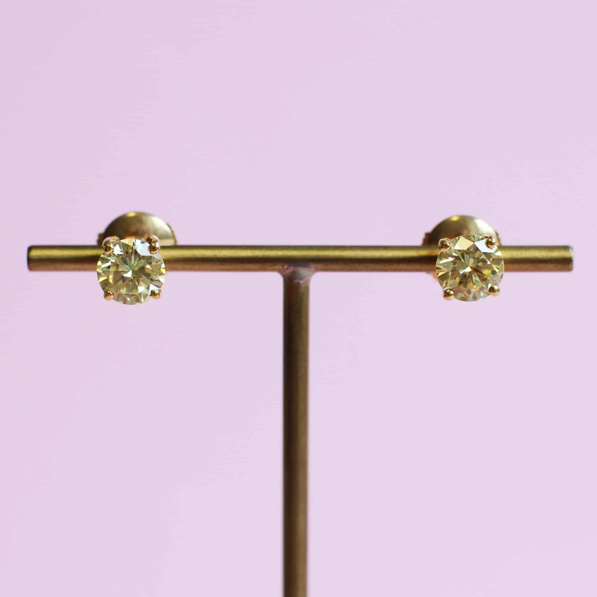 Stud Earrings: Yellow Diamond Solitaire Earrings in 18k Yellow Gold