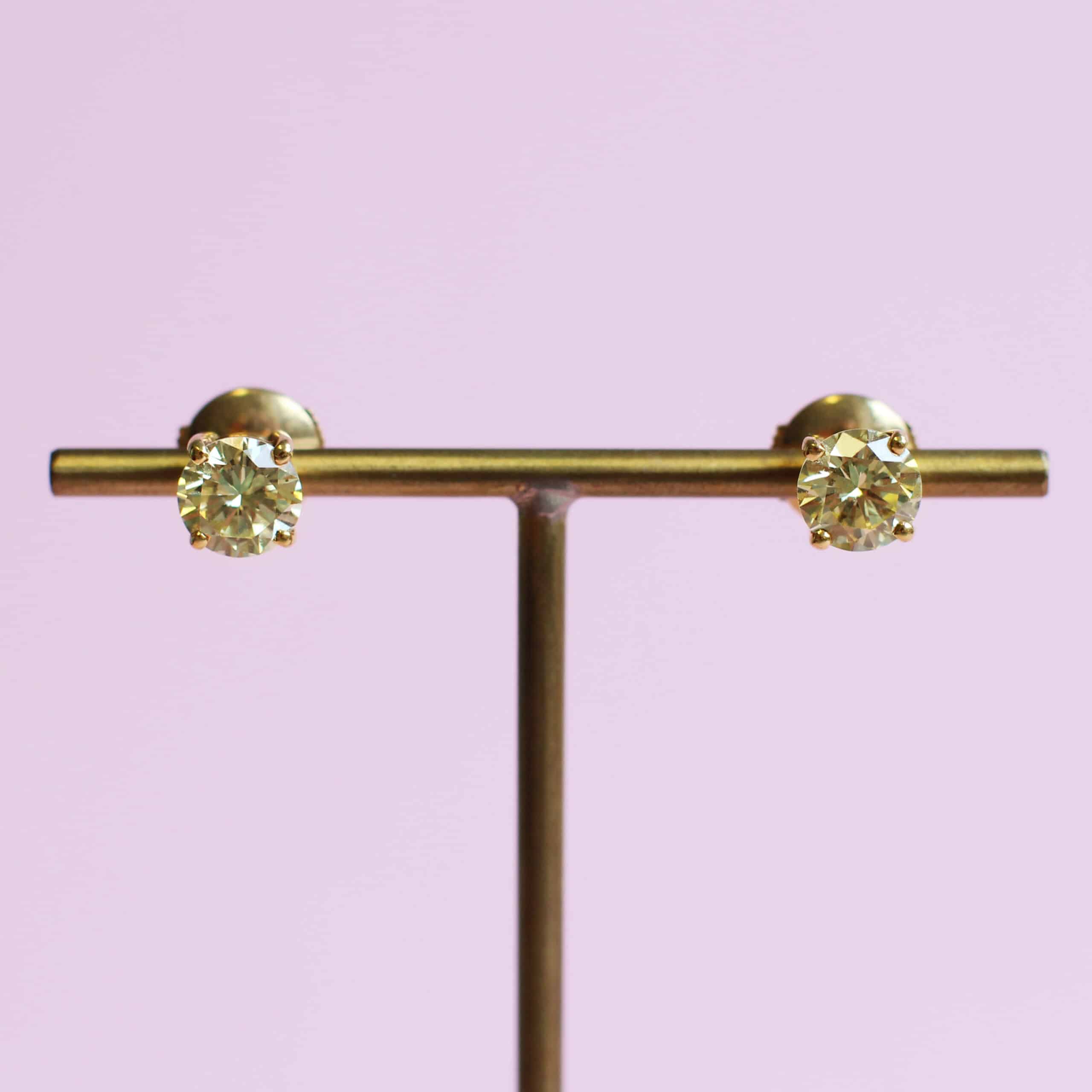 Stud Earrings: Yellow Diamond Solitaire Earrings in 18k Yellow Gold