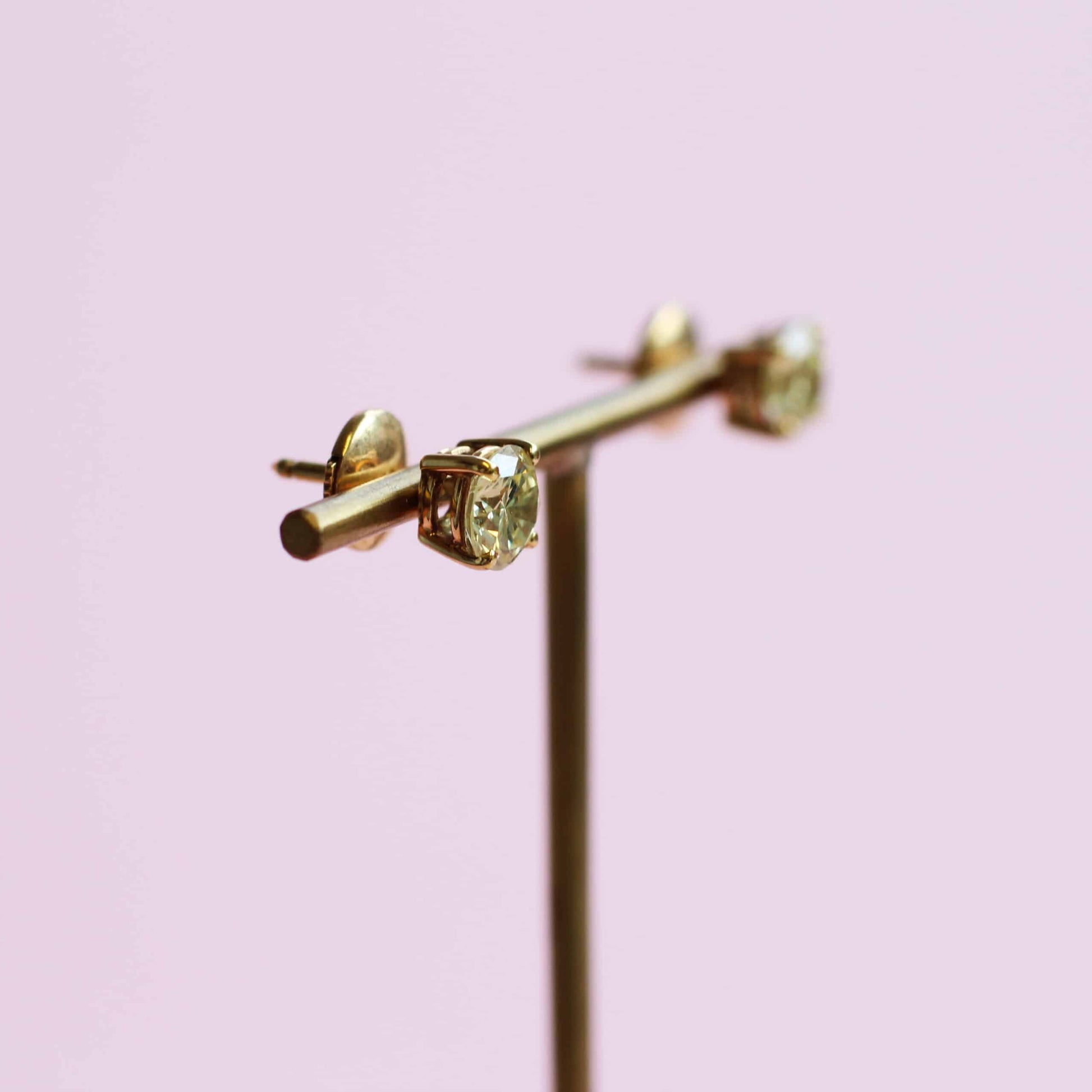Stud Earrings: Yellow Diamond Solitaire Earrings in 18k Yellow Gold