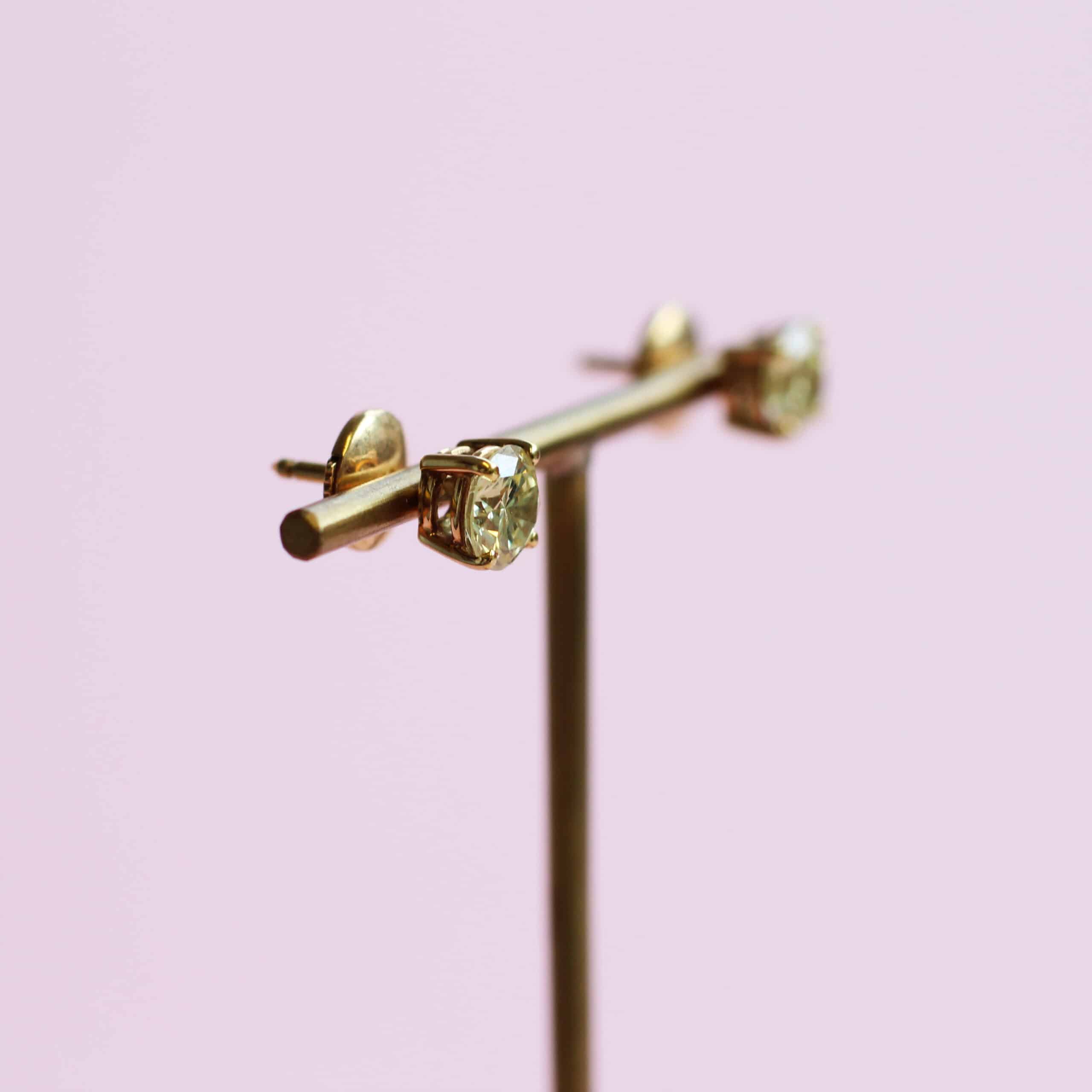 Stud Earrings: Yellow Diamond Solitaire Earrings in 18k Yellow Gold