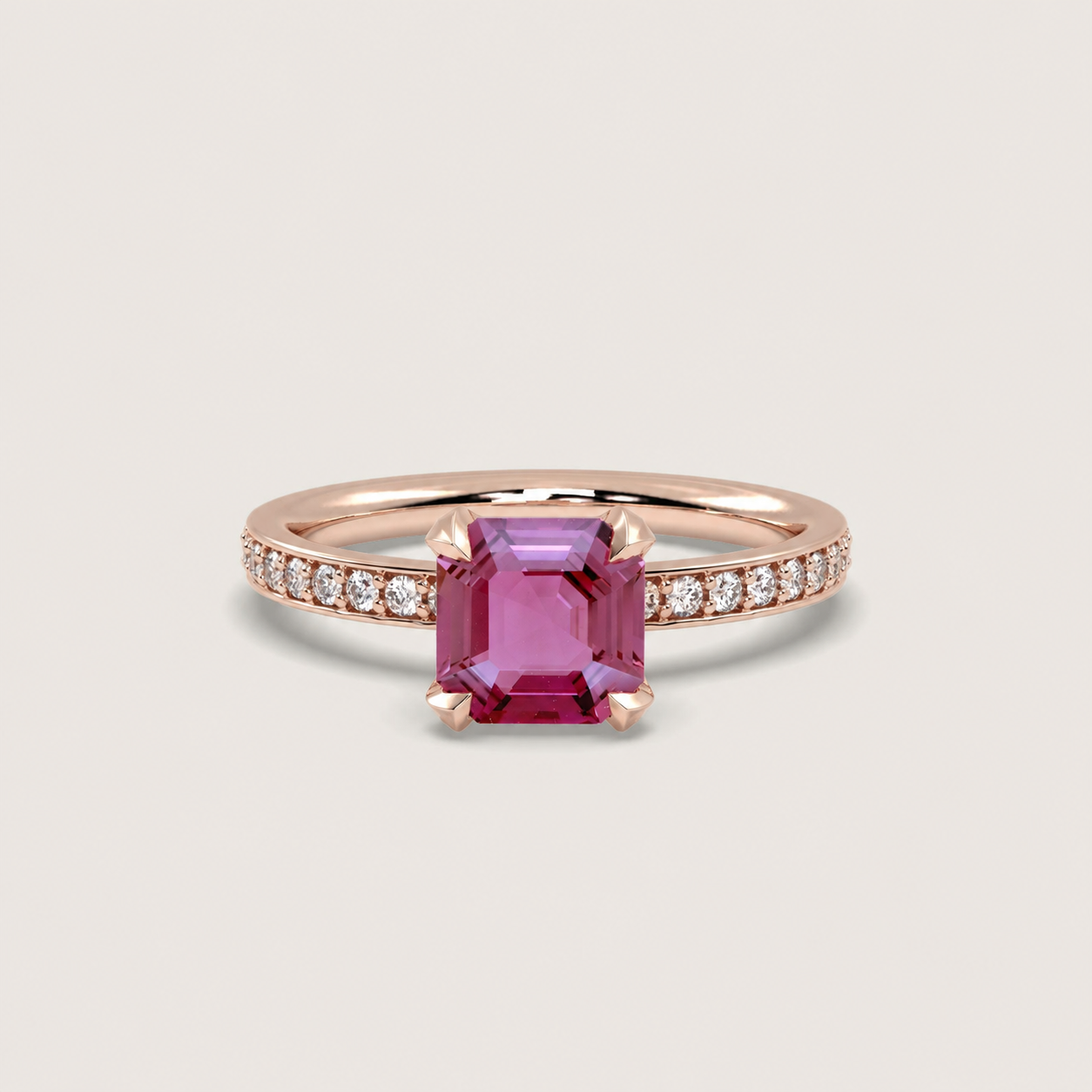 Purple Sapphire Fleur de Luce Solitaire Engagement Ring in 18k Rose Gold