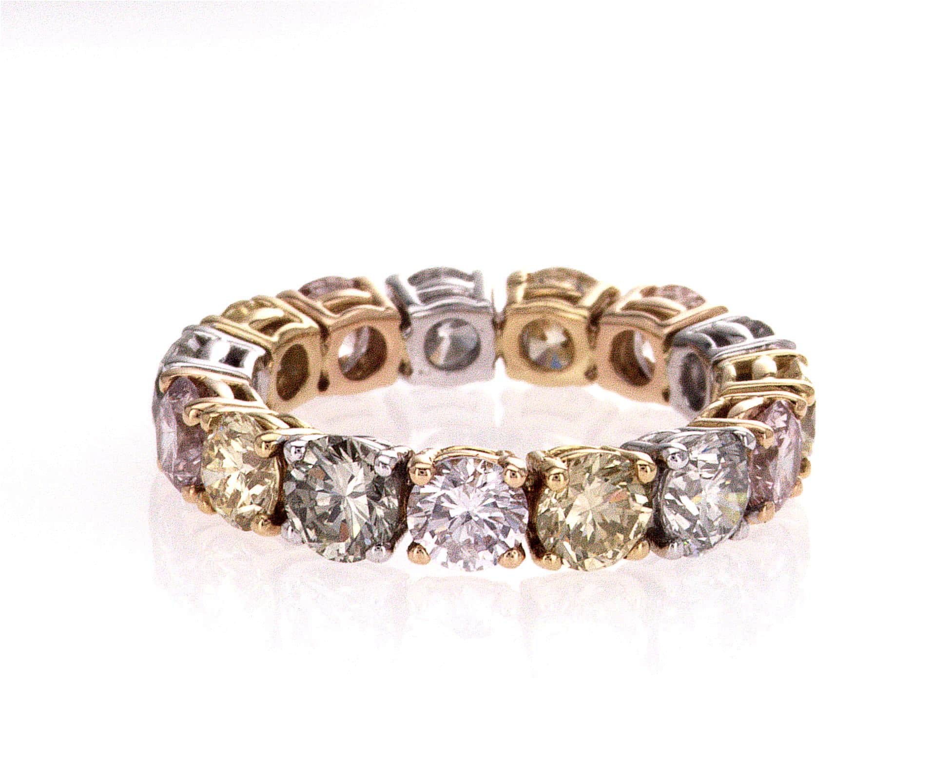 Eternity Ring: Multicoloured Natural Diamonds in an 18k Gold Band