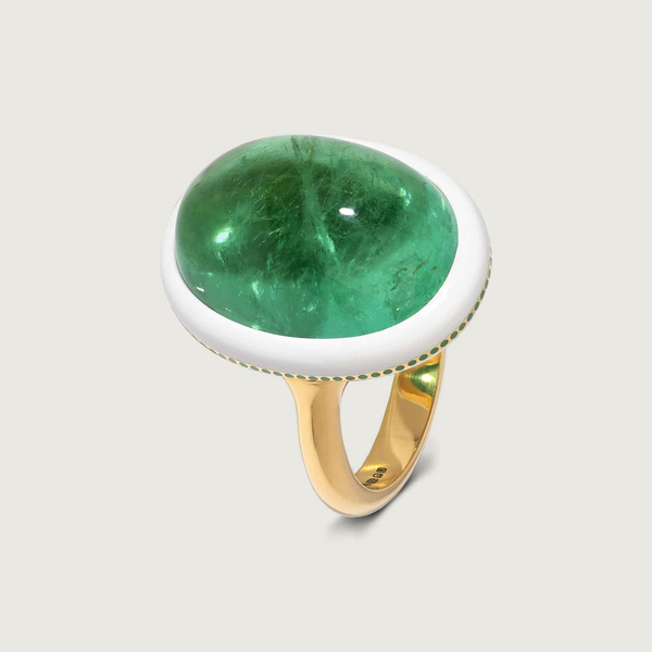 Serenity Emerald Ceramic Ring in 18k Yellow Gold