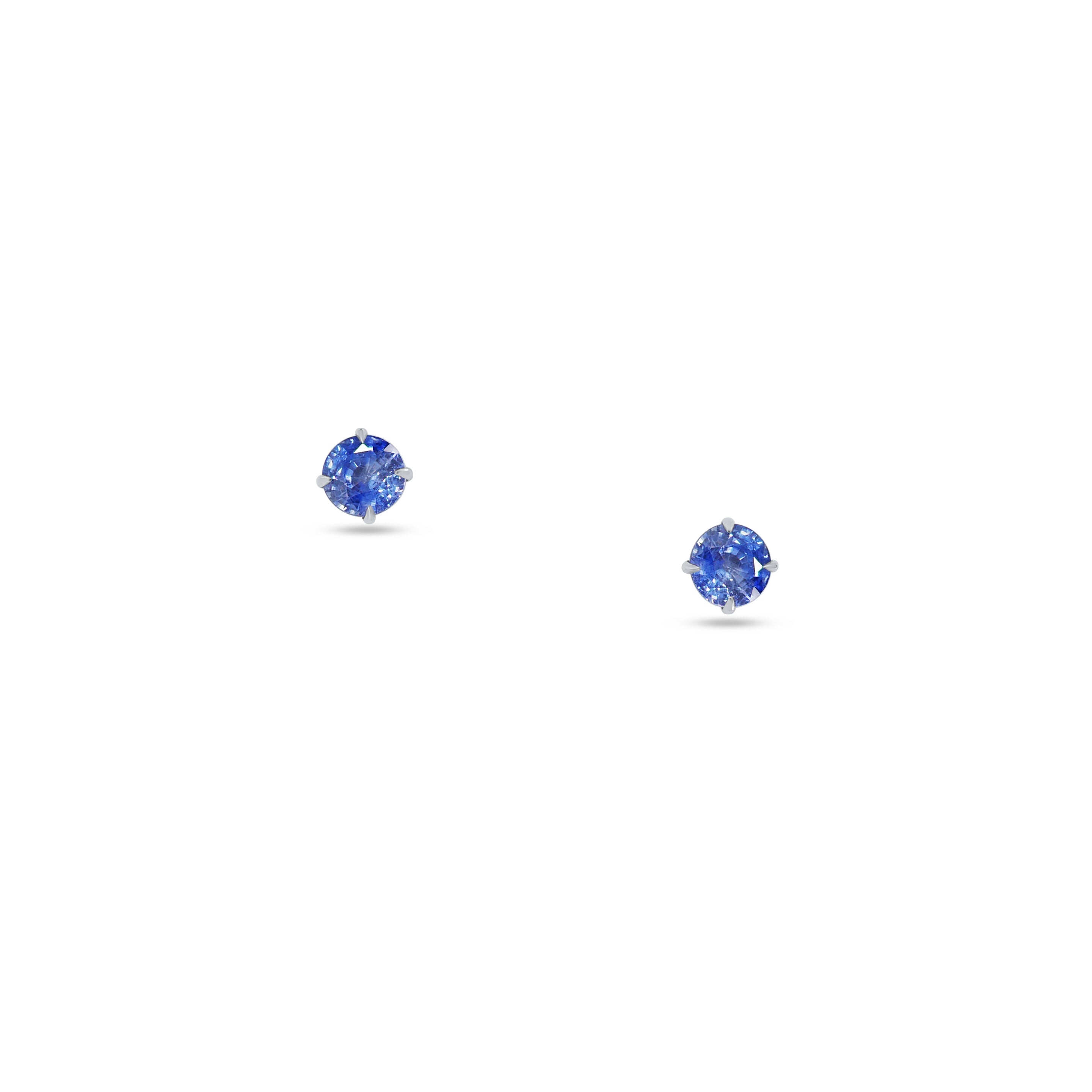 Stud Earrings: Round Sapphire Solitaire Earrings in 18k White Gold
