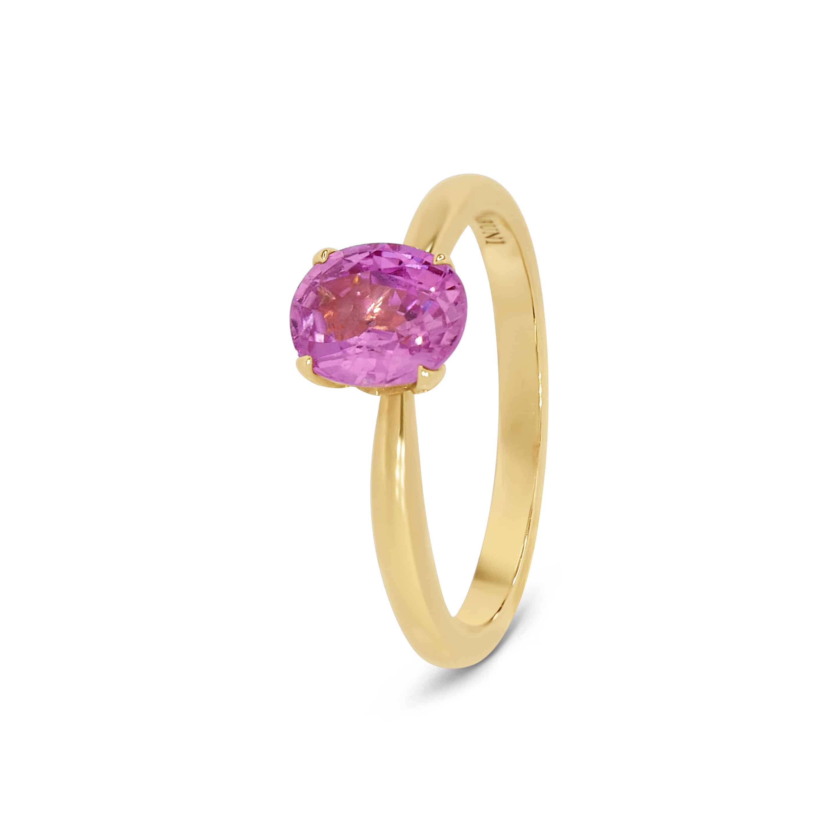 Solitaire Ring: Oval Pink Sapphire Ring in 18k Yellow Gold