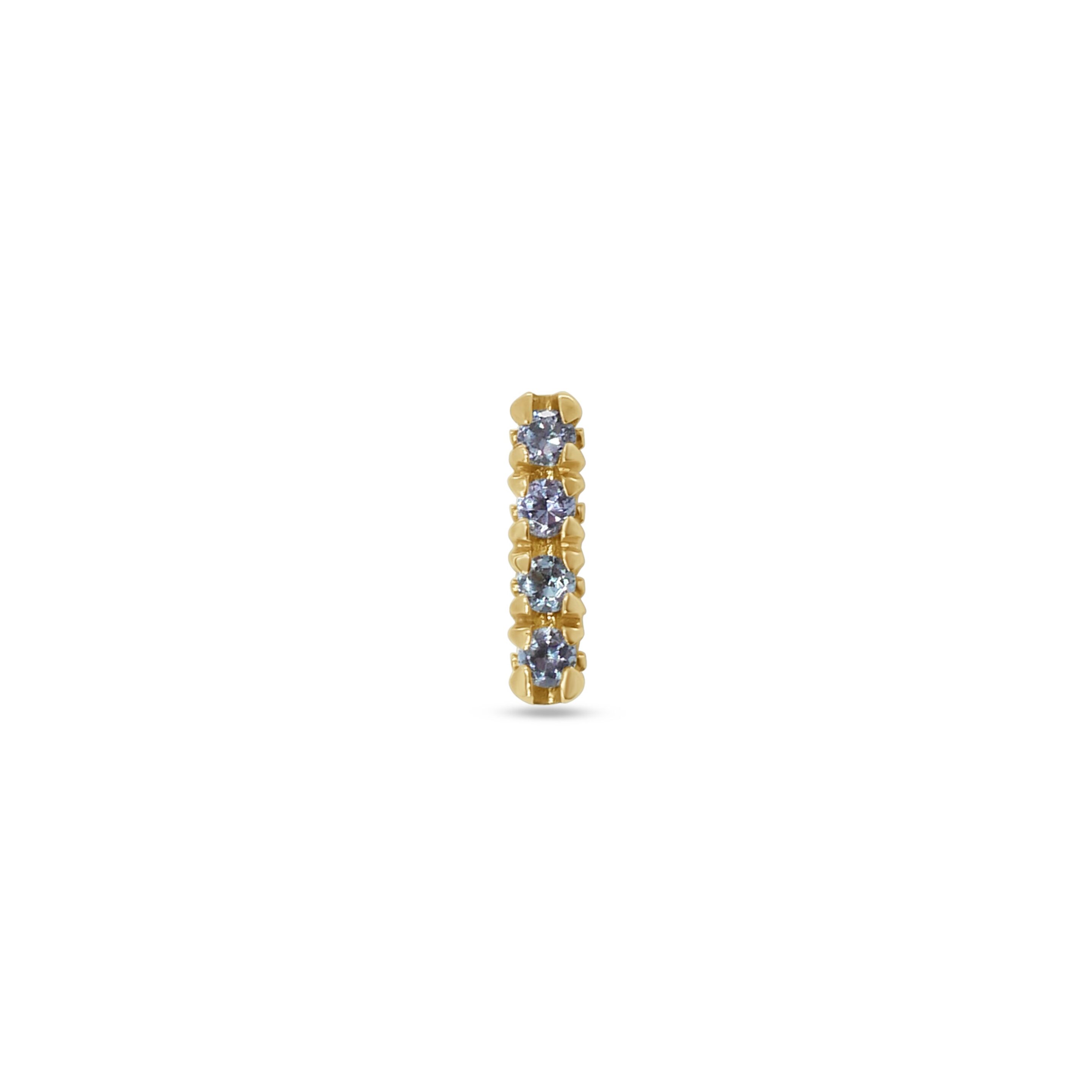 Stud Earring: Colour Change Garnet Single Bar Stud in 18k Yellow Gold