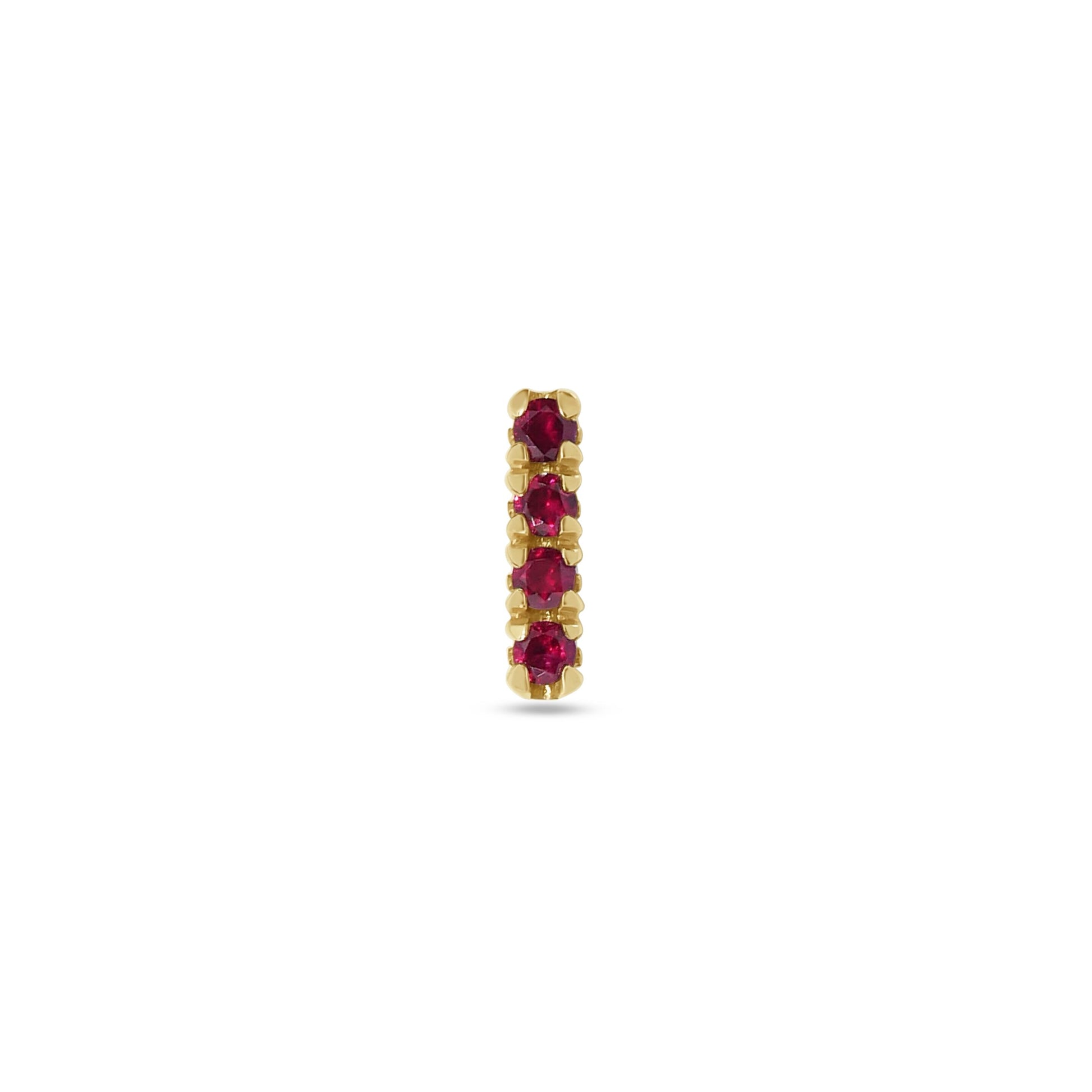 Stud Earring: Ruby Single Bar Stud in 18k Yellow Gold
