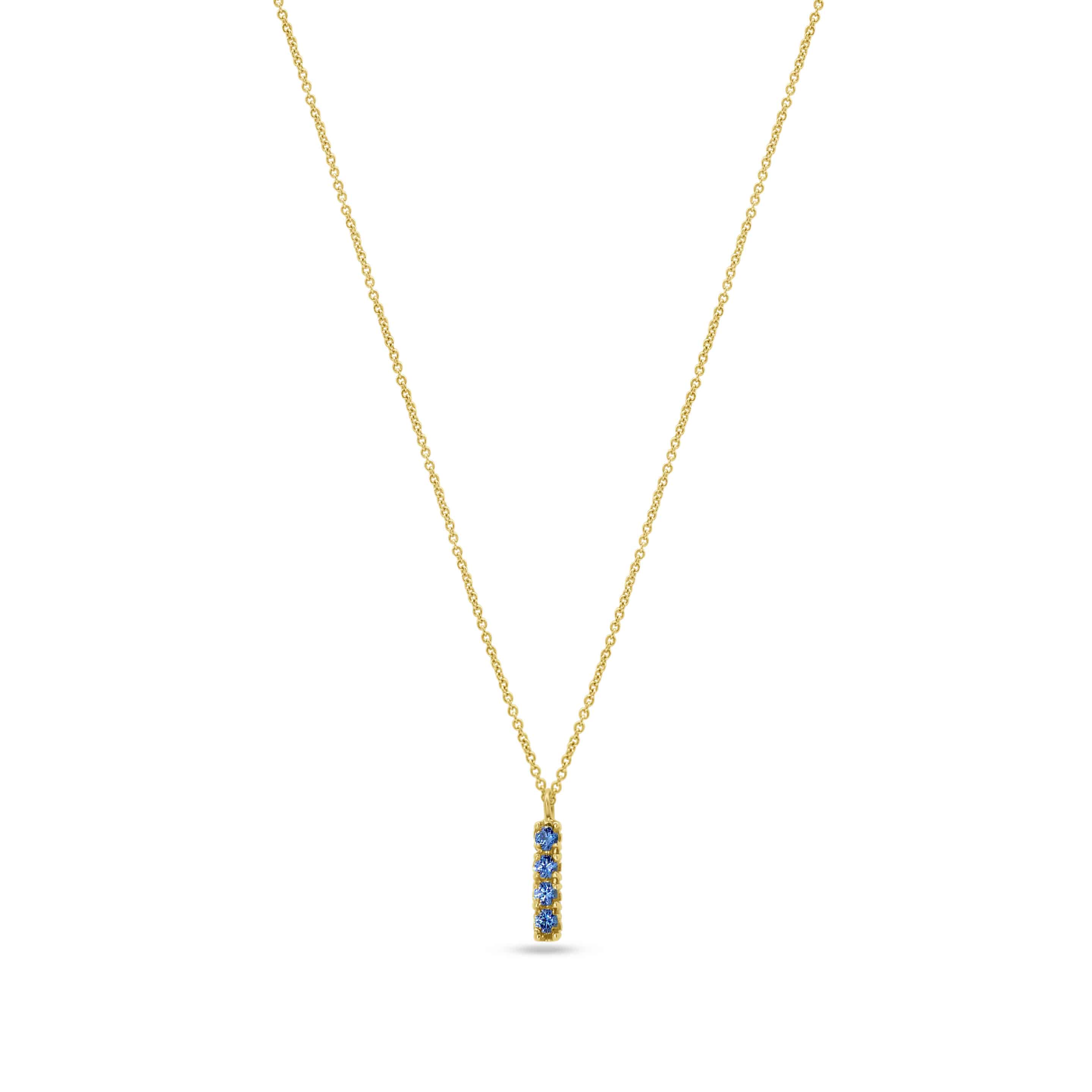 Pendant Necklace: Sapphire Short Bar Pendant in 18k Yellow Gold