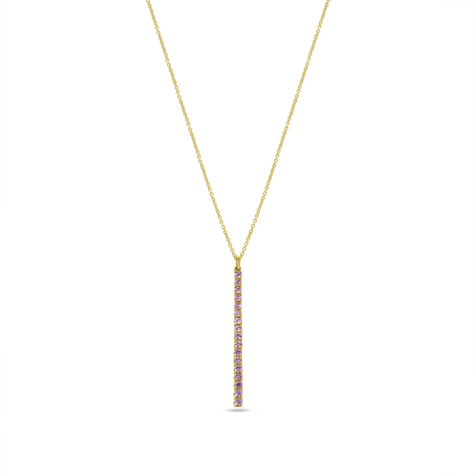 Pendant Necklace: Pink Sapphire Long Bar Pendant in 18k Yellow Gold