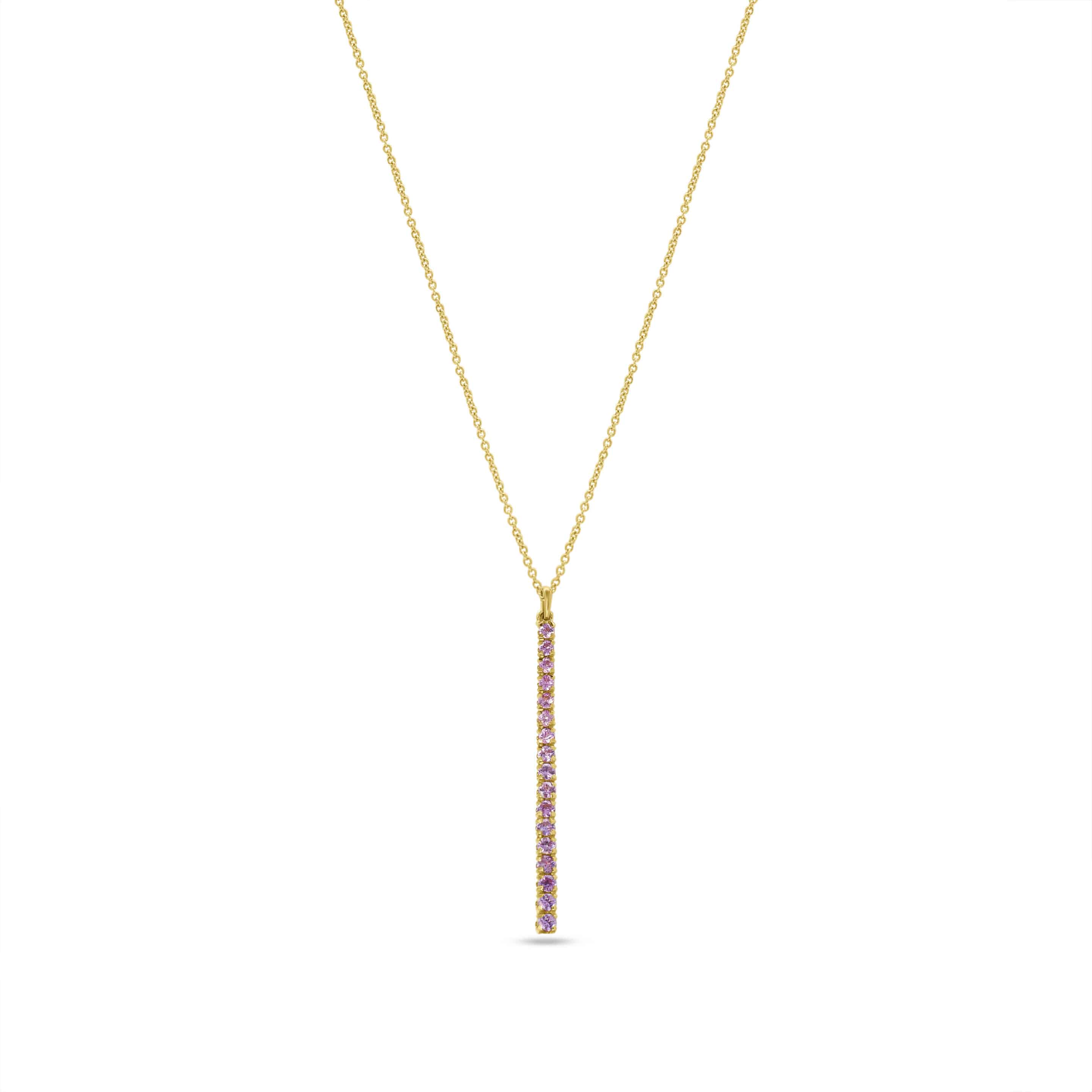 Pendant Necklace: Pink Sapphire Long Bar Pendant in 18k Yellow Gold