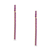 Drop Earrings: Fuchsia Pink Sapphire Long Bar Earrings in 18k Yellow Gold