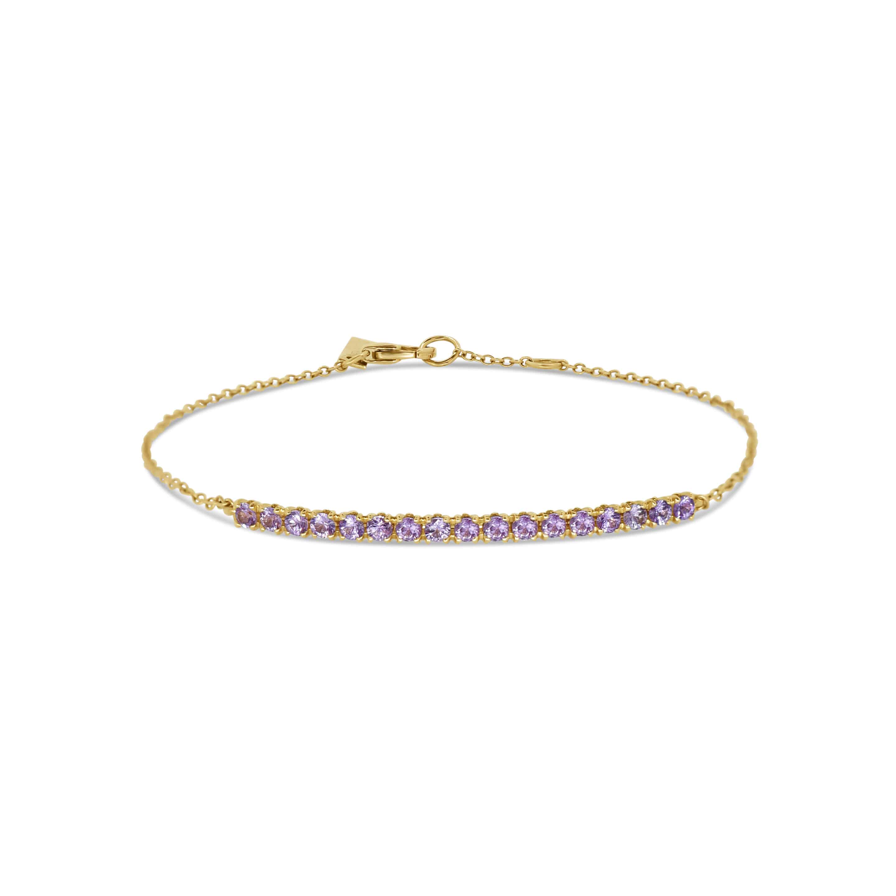 Bracelet: Lavender Sapphire Bar Bracelet in 18k Yellow Gold