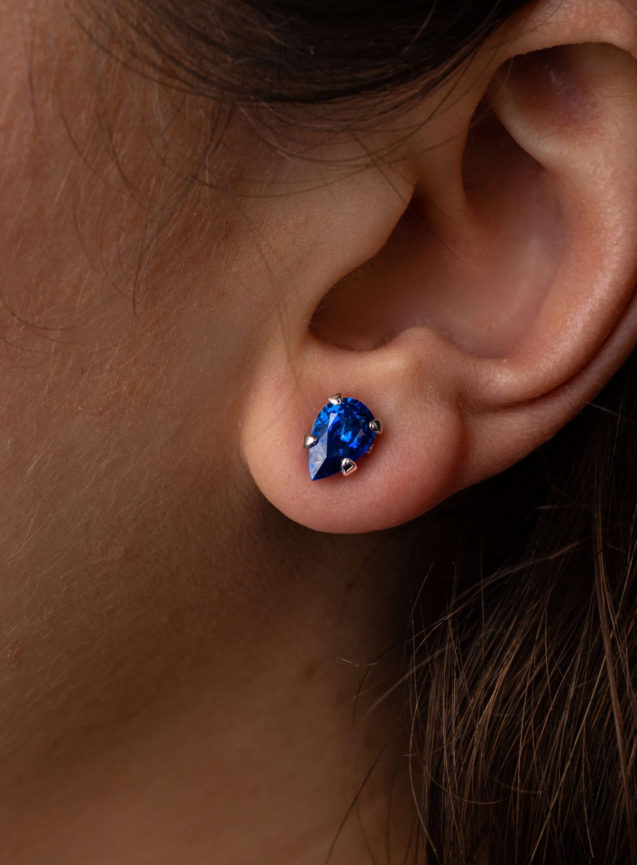 Stud Earrings: Pear Shape Sapphire Studs in 18k White Gold