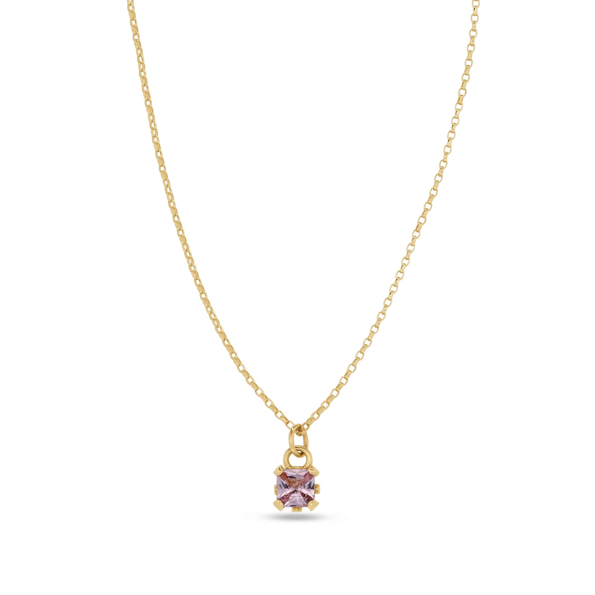 Pendant Necklace: Radiant Pink Sapphire Pendant in 18k Yellow Gold