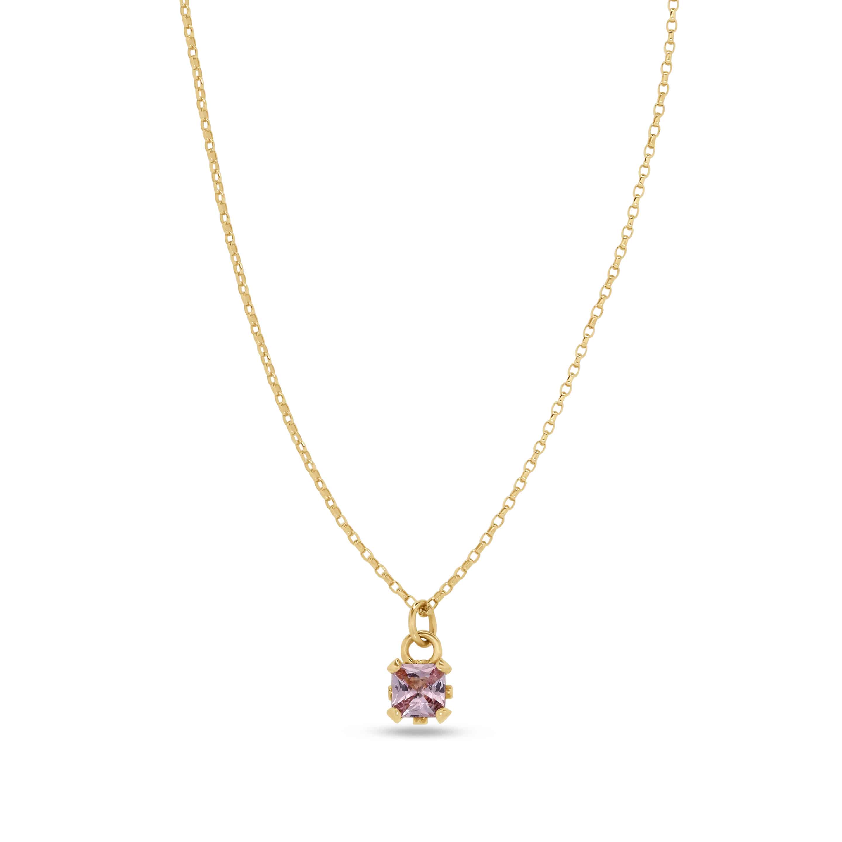 Pendant Necklace: Radiant Pink Sapphire Pendant in 18k Yellow Gold