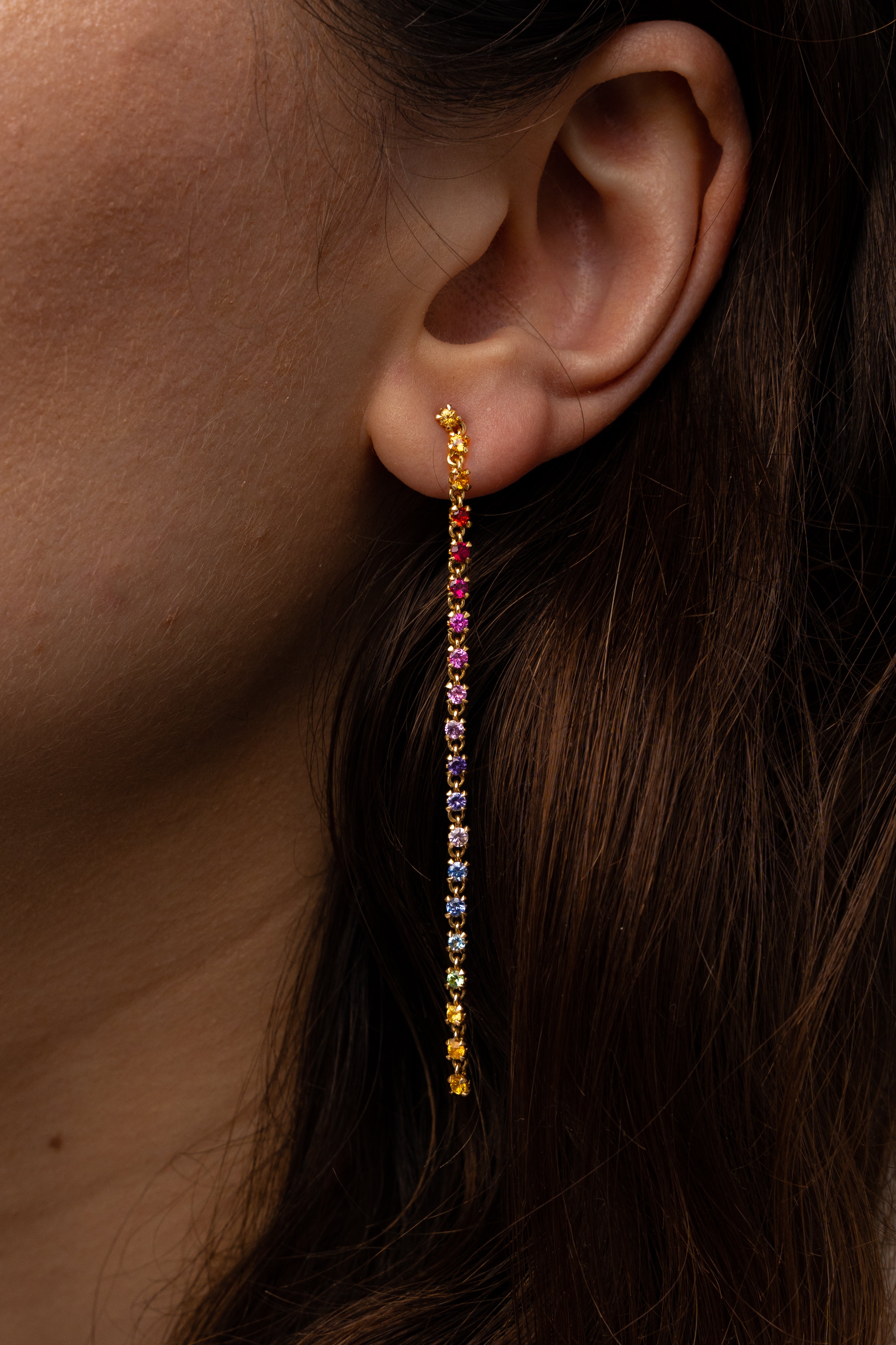 Petite Fleur de Luce Long Rainbow Drop Earrings
