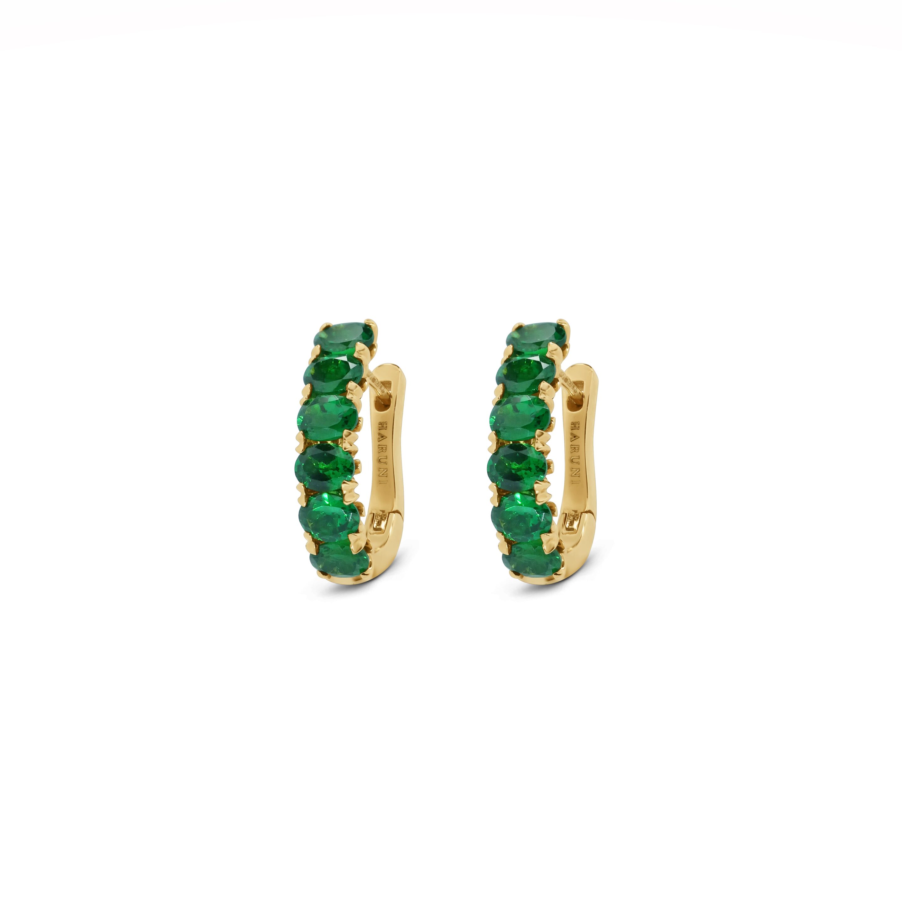 Gold Hoop Earrings: Tsavorite Huggie Hoops in 18k Yellow Gold
