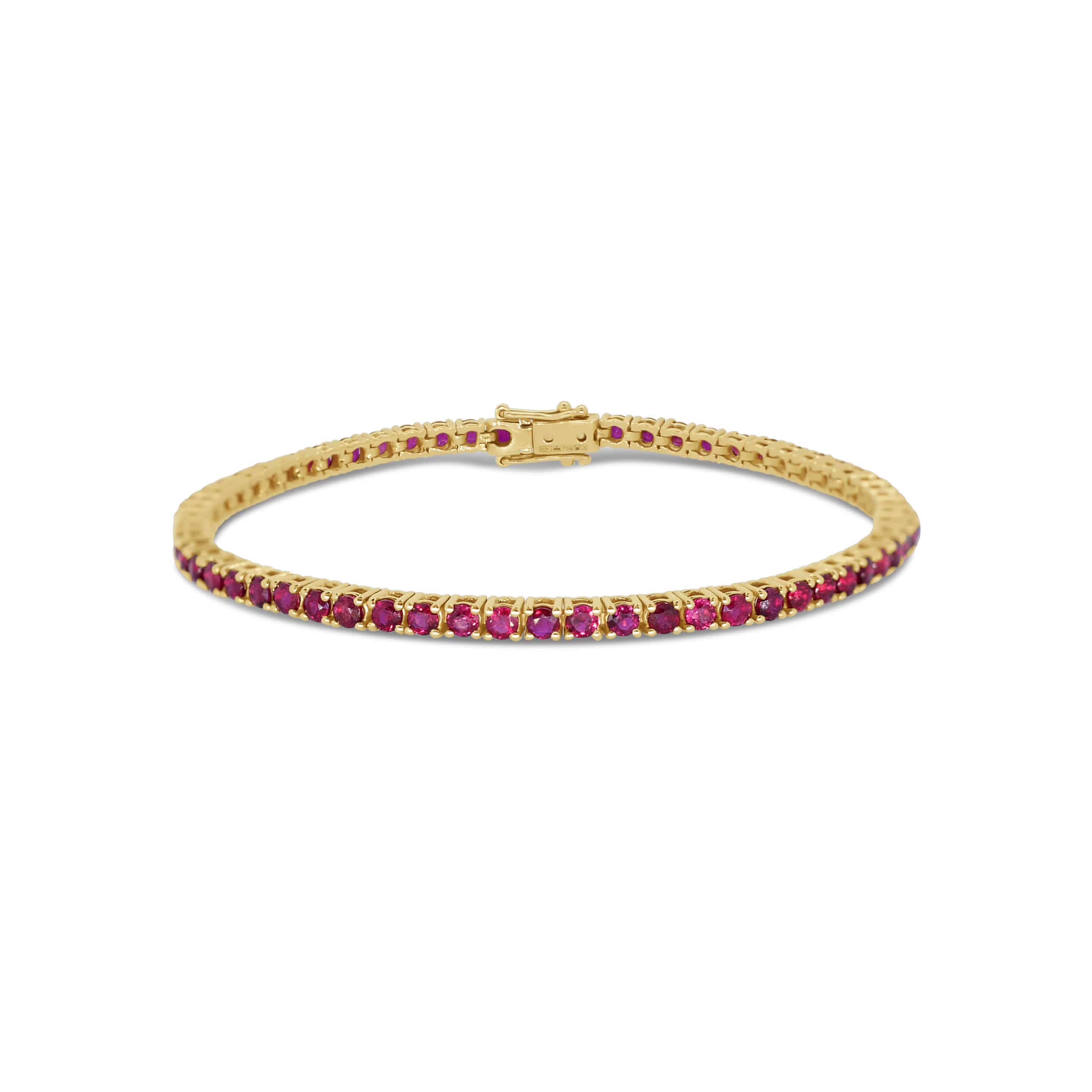 Tennis Bracelet: Round Ruby Bracelet in 18k Yellow Gold