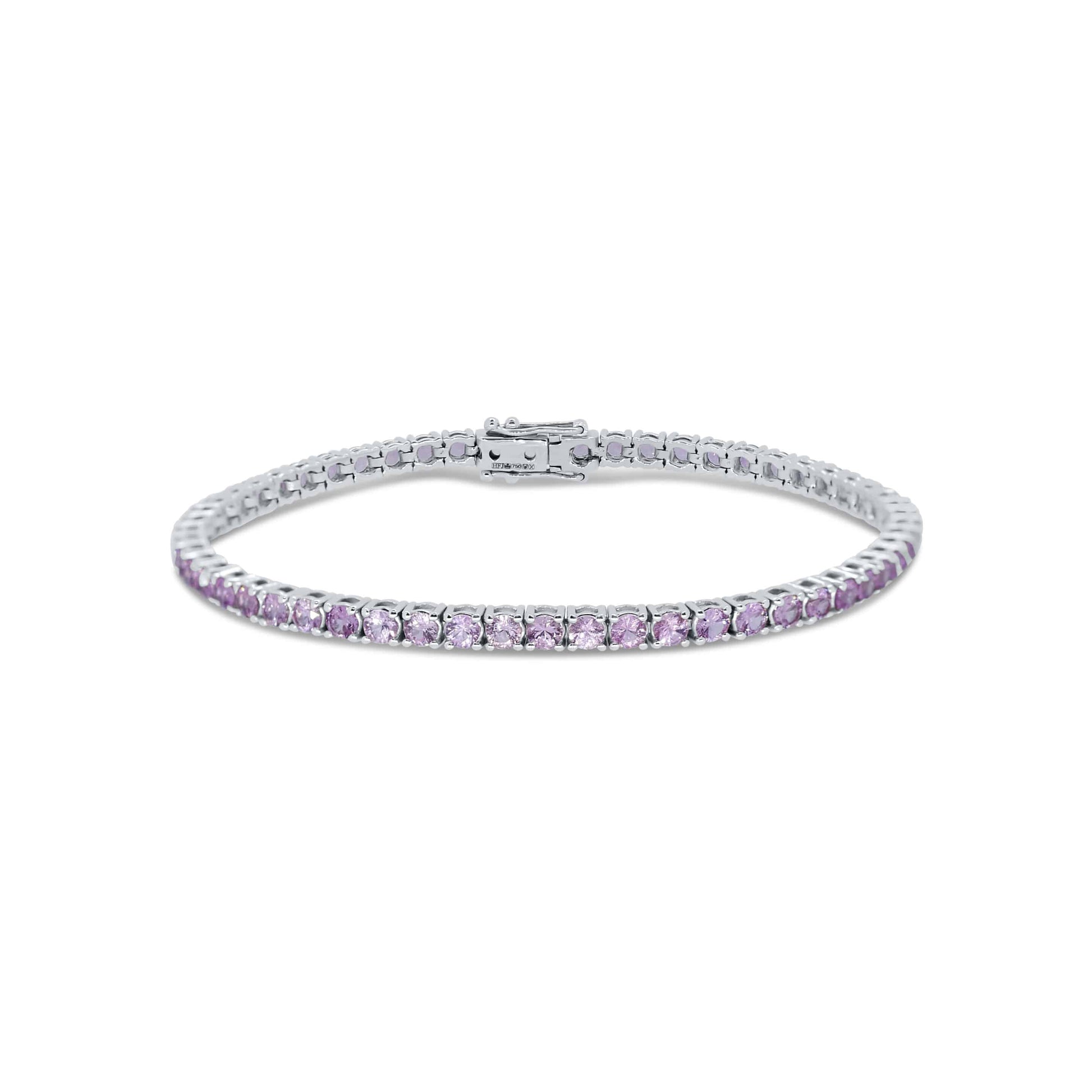 Tennis Bracelet: Round Pink Sapphire Bracelet in 18k White Gold