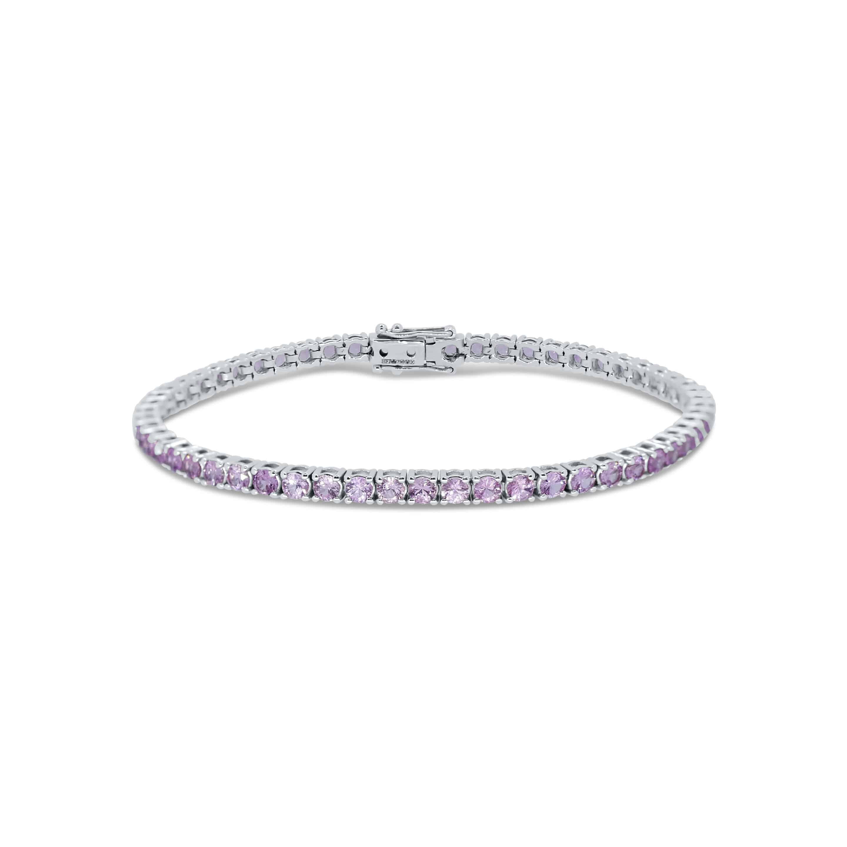 Tennis Bracelet: Round Pink Sapphire Bracelet in 18k White Gold