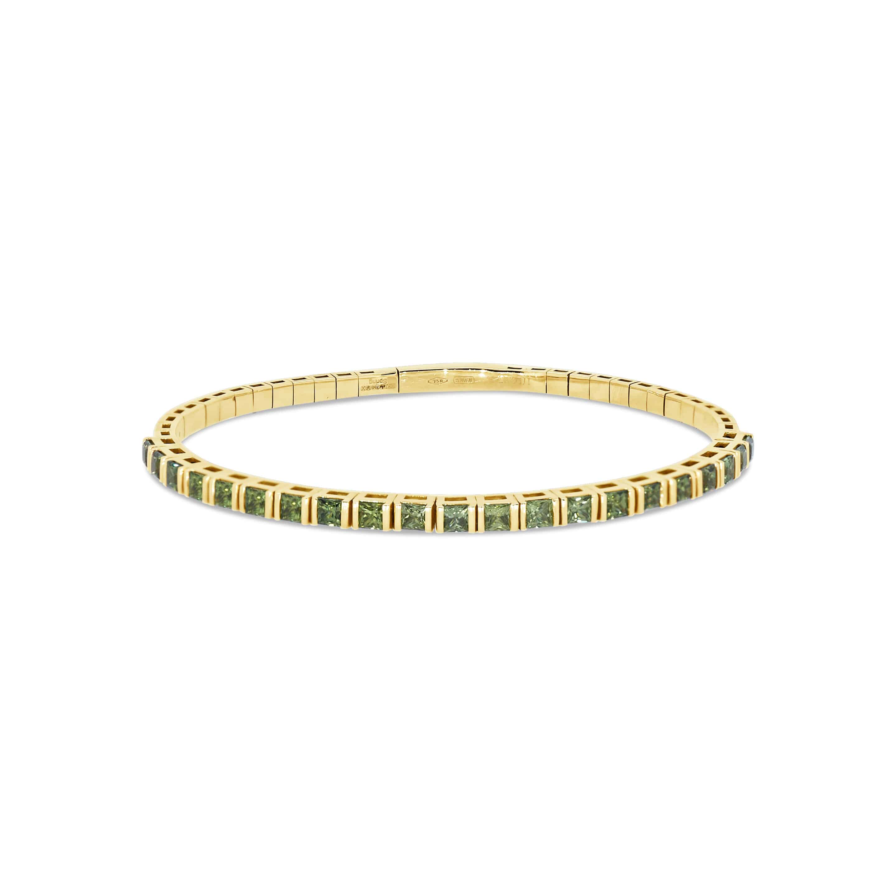 Bangle Bracelet: Green Sapphire Spring Bangle in 18k Yellow Gold
