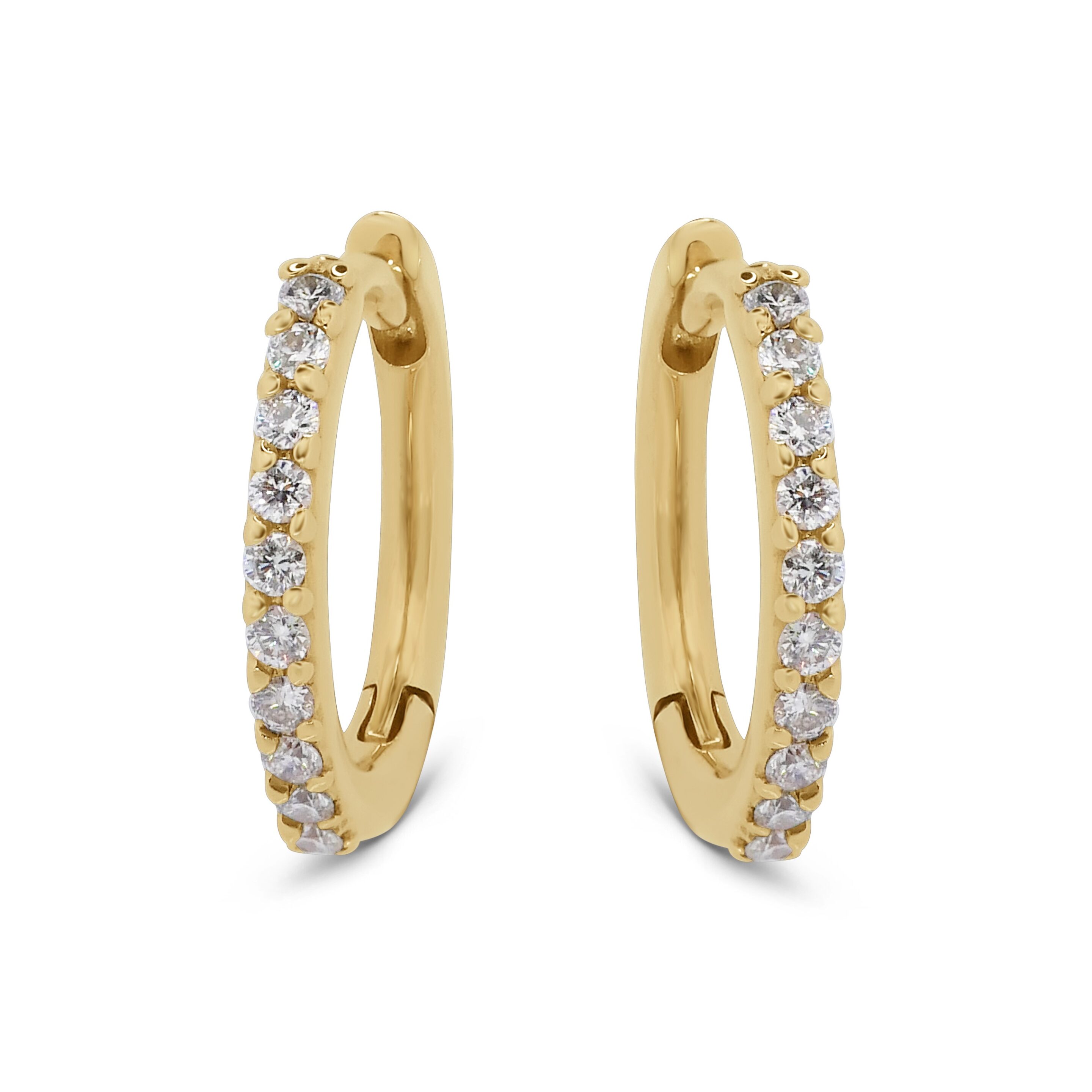 Natural Diamond Hoop Earrings in 18k Yellow Gold