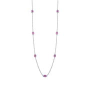 Gold Necklace: Pink Sapphire Station Necklace in 18k White Gold