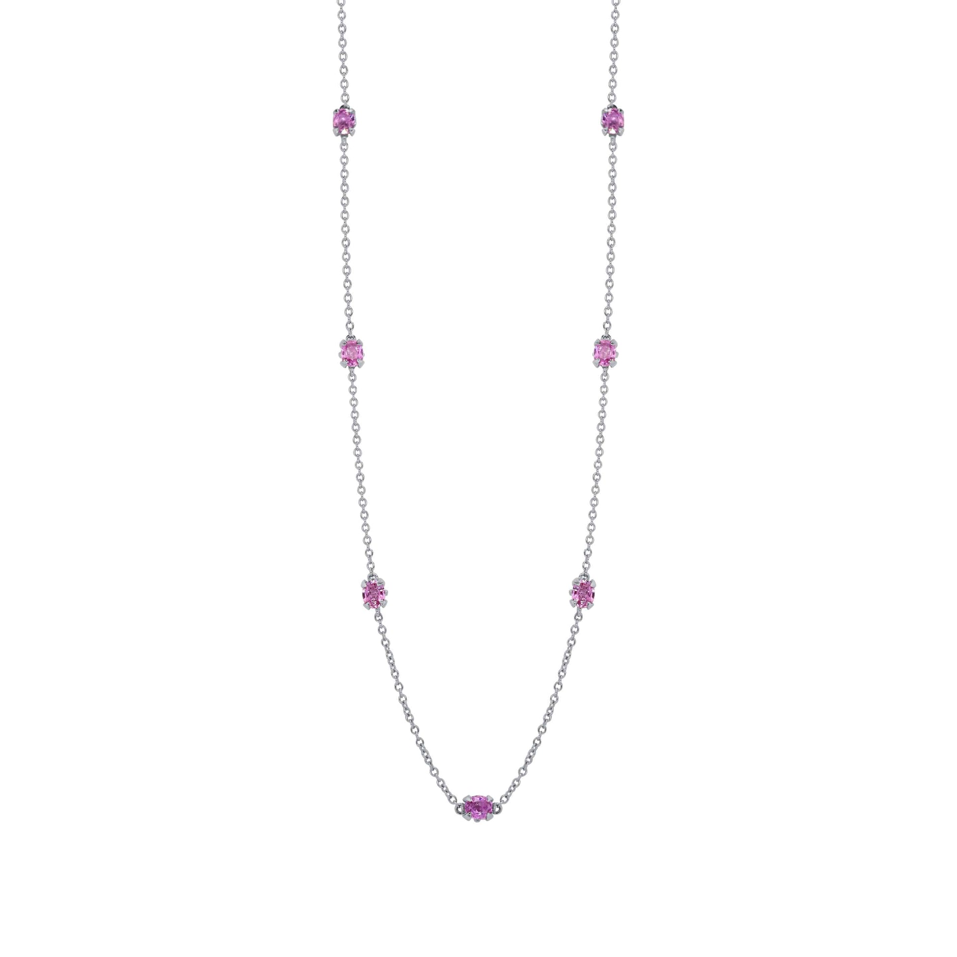 Gold Necklace: Pink Sapphire Station Necklace in 18k White Gold