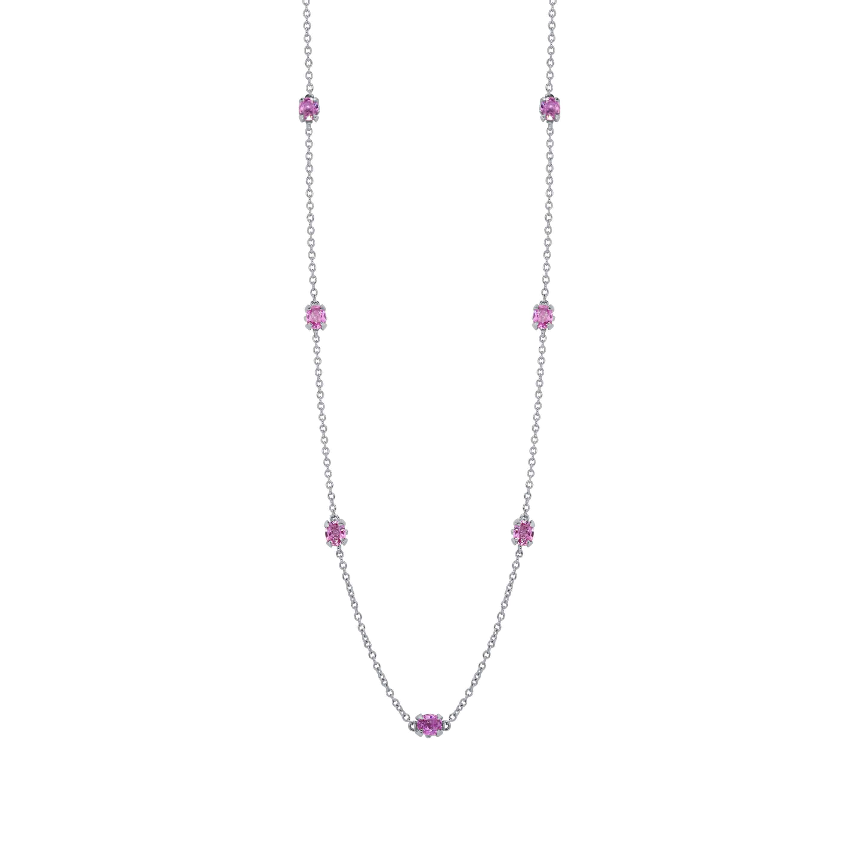 Gold Necklace: Pink Sapphire Station Necklace in 18k White Gold