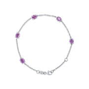 Bracelet: Pink Sapphire Station Bracelet in 18k White Gold