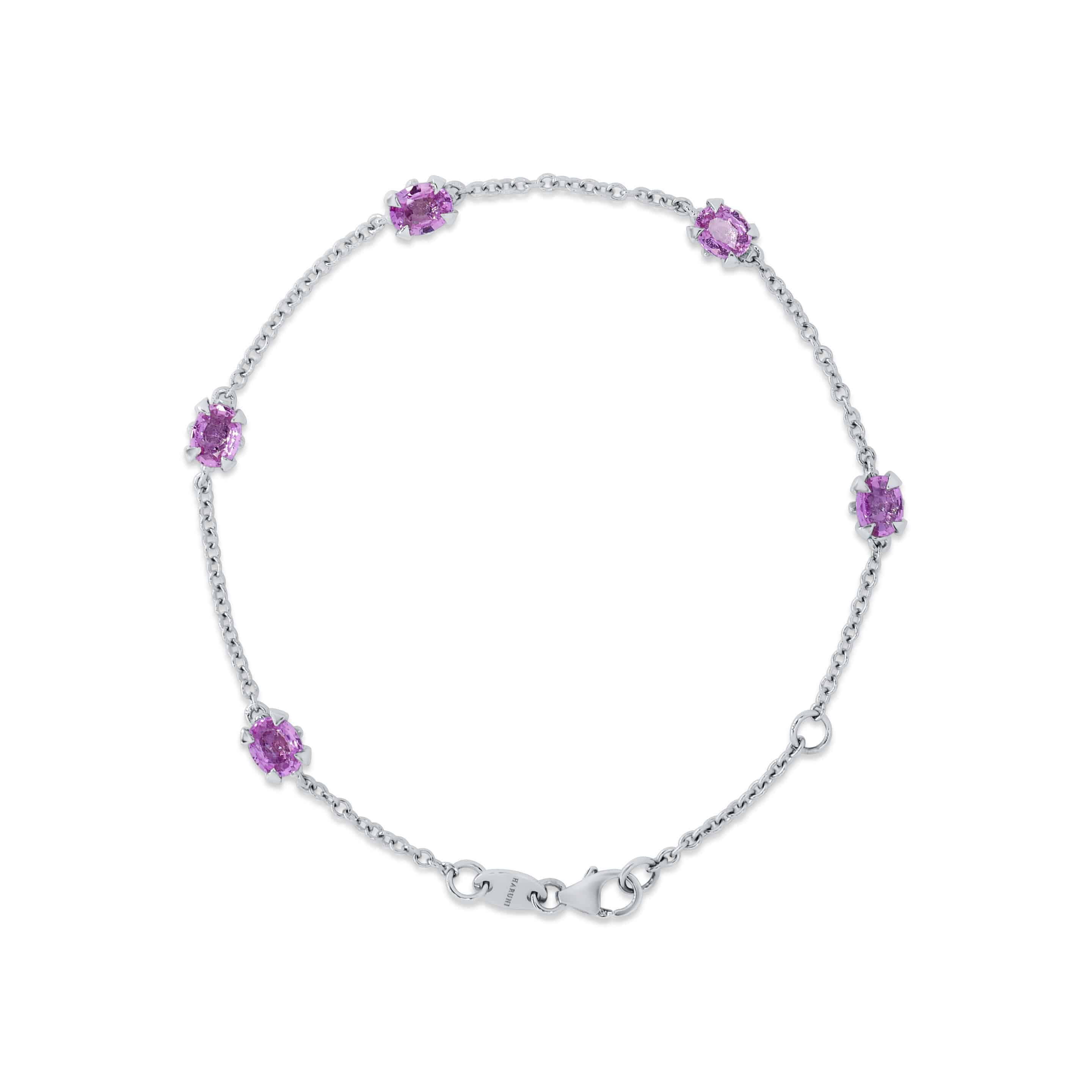 Bracelet: Pink Sapphire Station Bracelet in 18k White Gold
