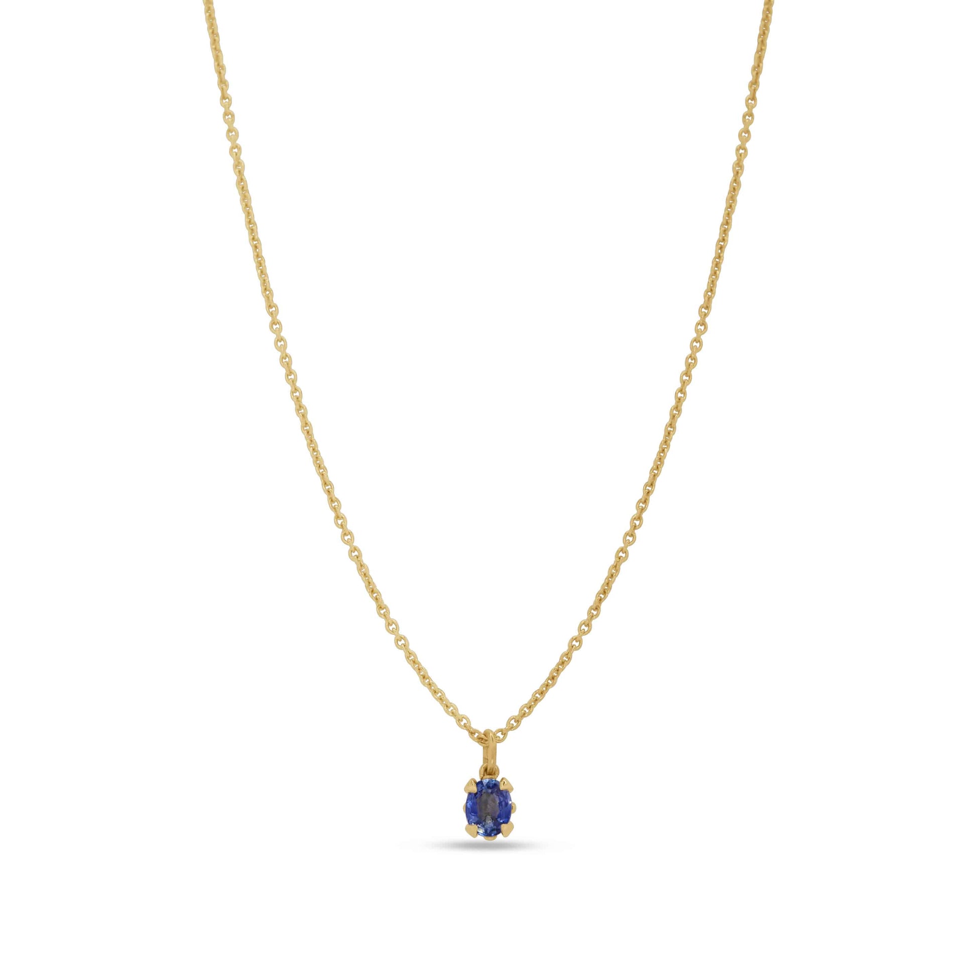 Pendant Necklace: Oval Sapphire Solitaire Pendant in 18k Yellow Gold