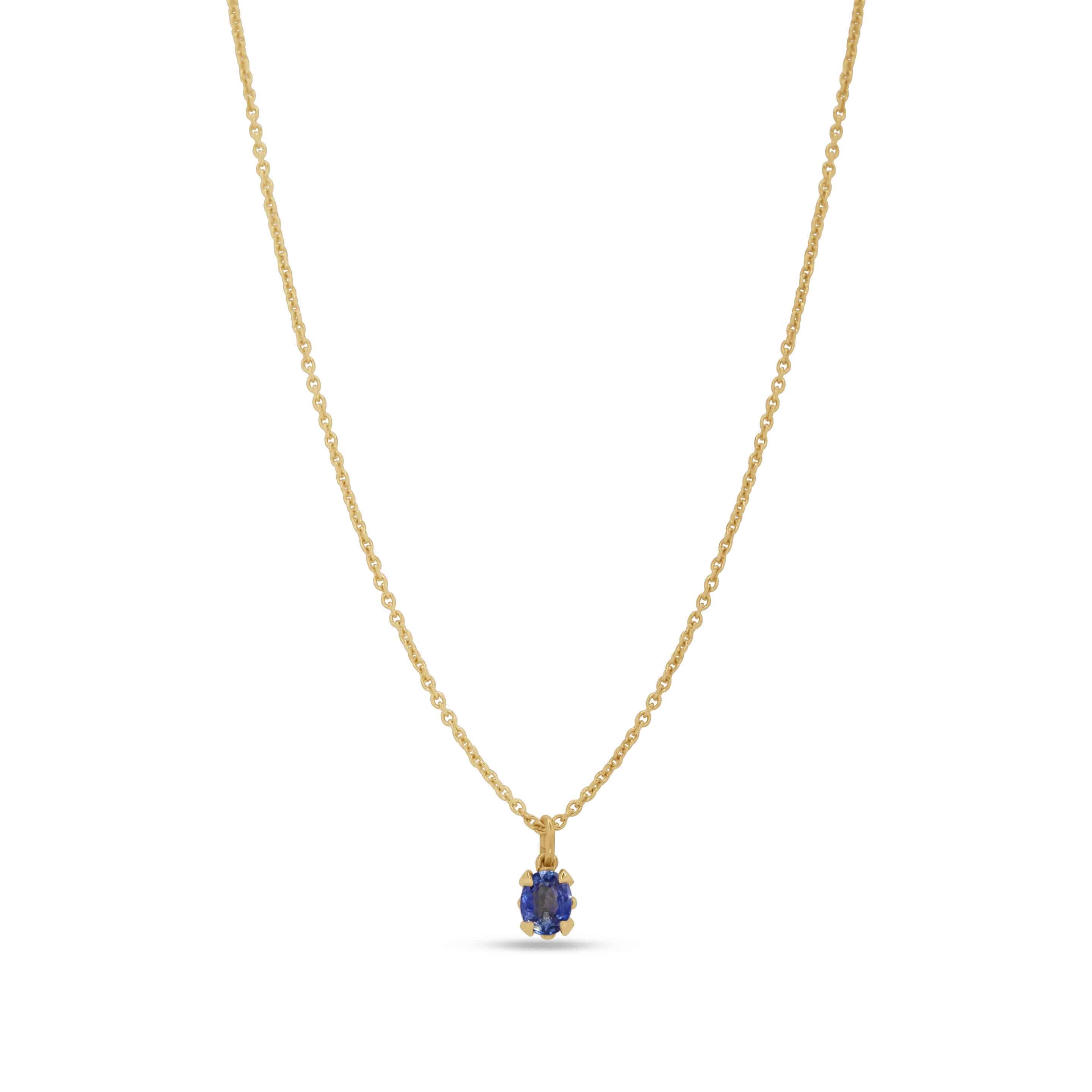 Pendant Necklace: Oval Sapphire Solitaire Pendant in 18k Yellow Gold