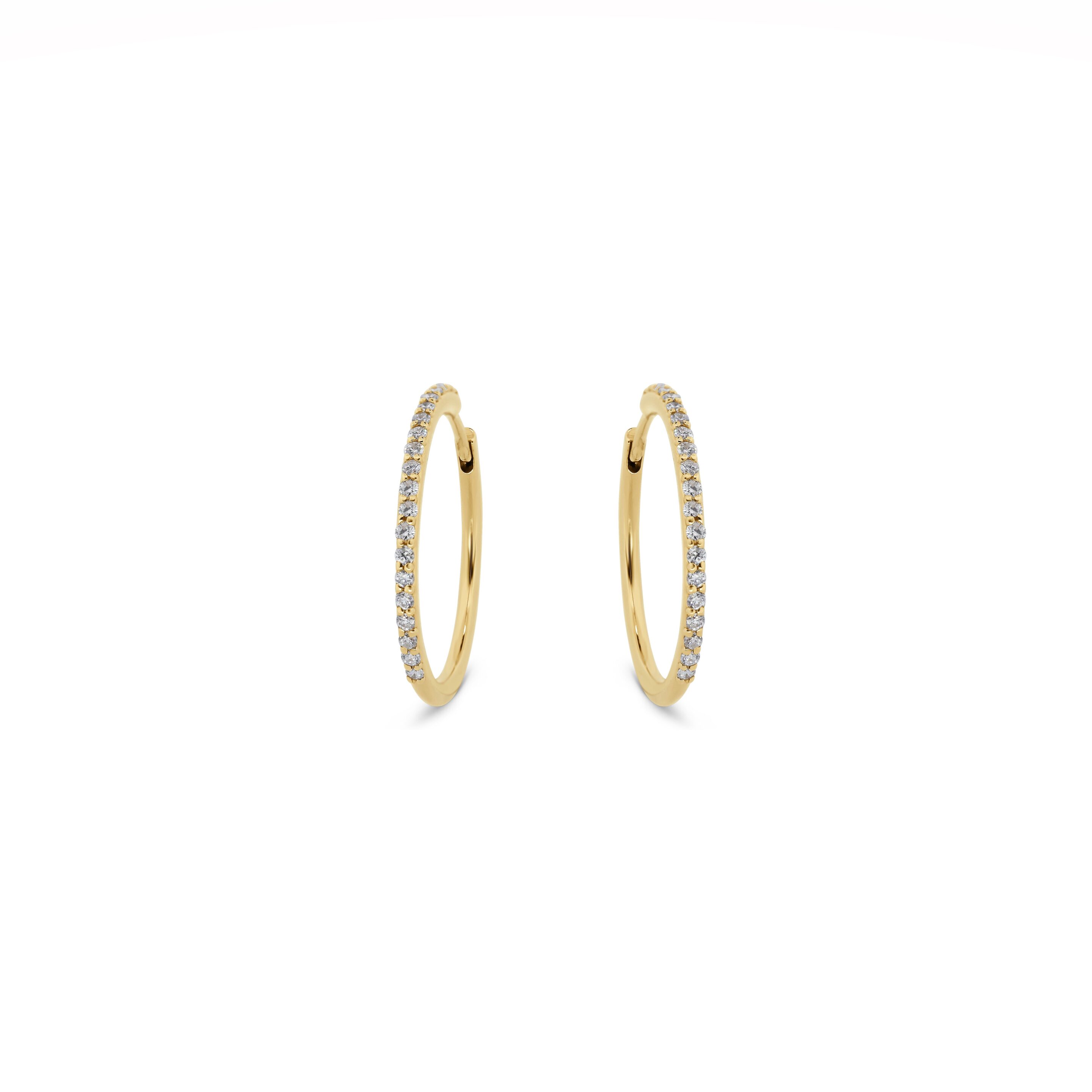 Gold Hoop Earrings: White Diamond Hoop Earrings in 18k Yellow Gold