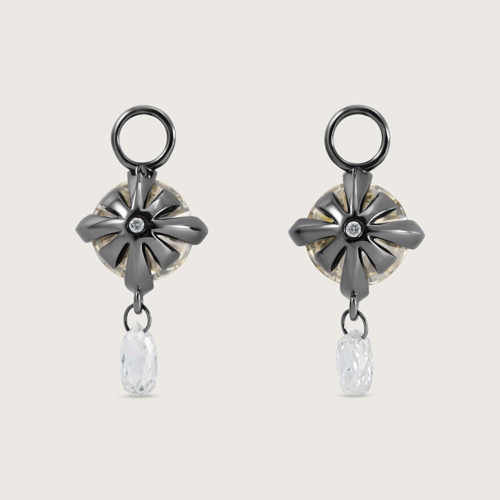Fleur de Luce White Diamond Earring Drops in Blackened 18k White Gold