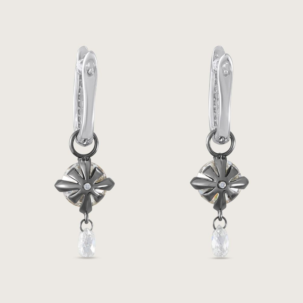 Fleur de Luce White Diamond Earring Drops in Blackened 18k White Gold 2