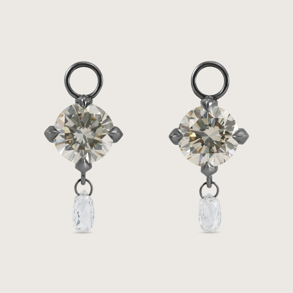 Fleur de Luce White Diamond Earring Drops in Blackened 18k White Gold