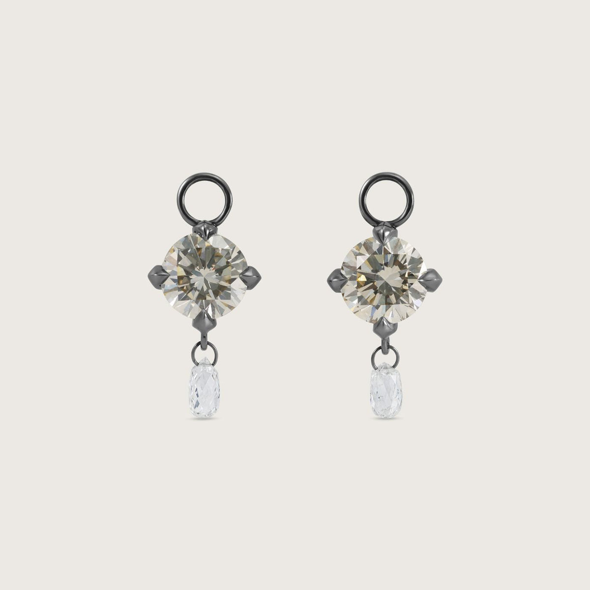 Fleur de Luce White Diamond Earring Drops in Blackened 18k White Gold