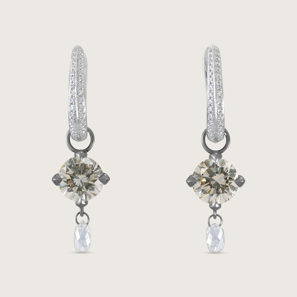 Fleur de Luce White Diamond Earring Drops in Blackened 18k White Gold